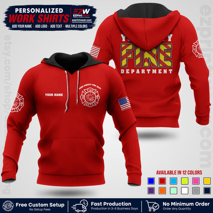 Custom Fire Department Shirt with Name, City Logo & Text | Firefighter Uniform | Button Up Work Shirt FF05