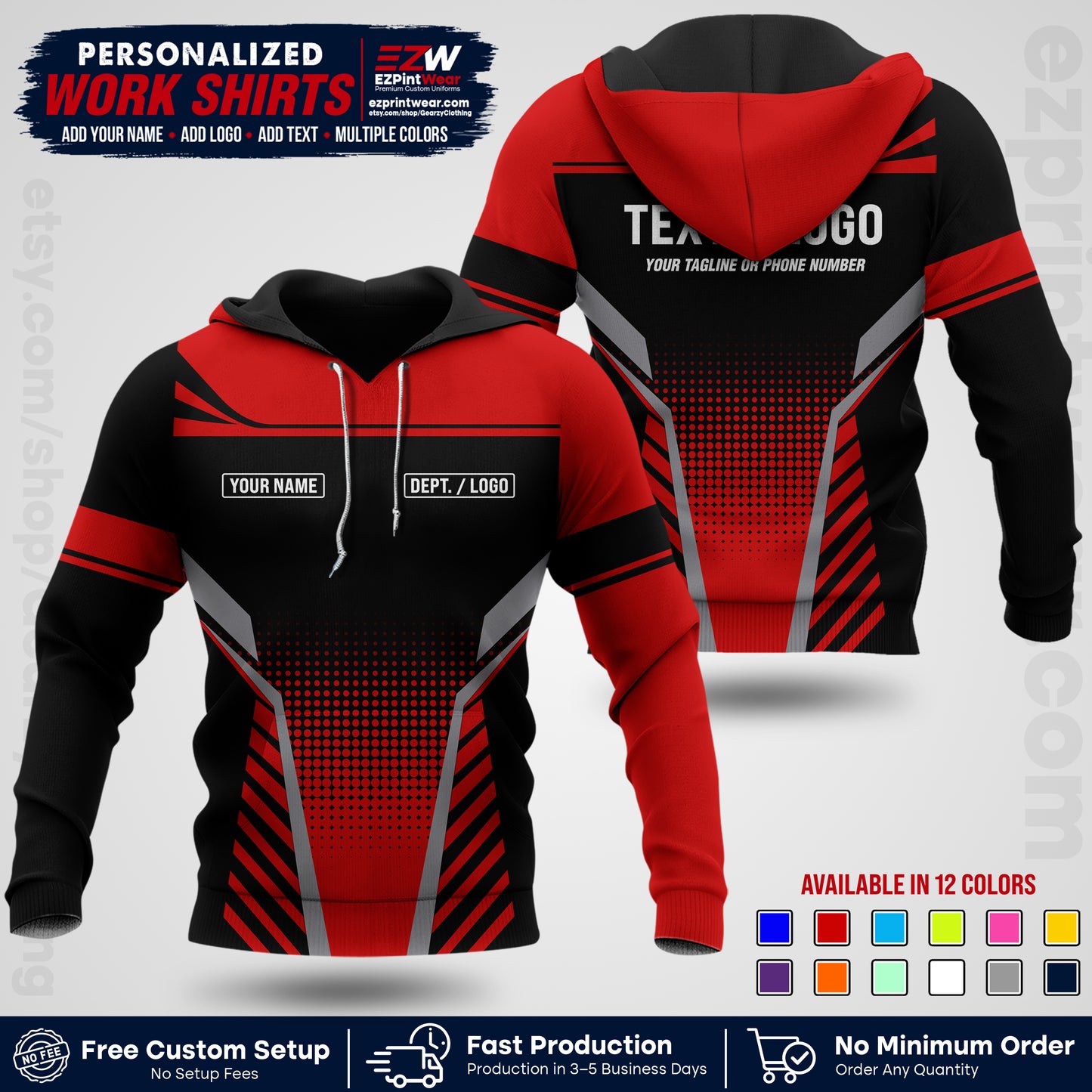 Custom All Over Print Work Uniform Shirt with Name, Logo & Text | Custom Hawaiian Shirt | Company Shirt | Employee Uniform UNF08