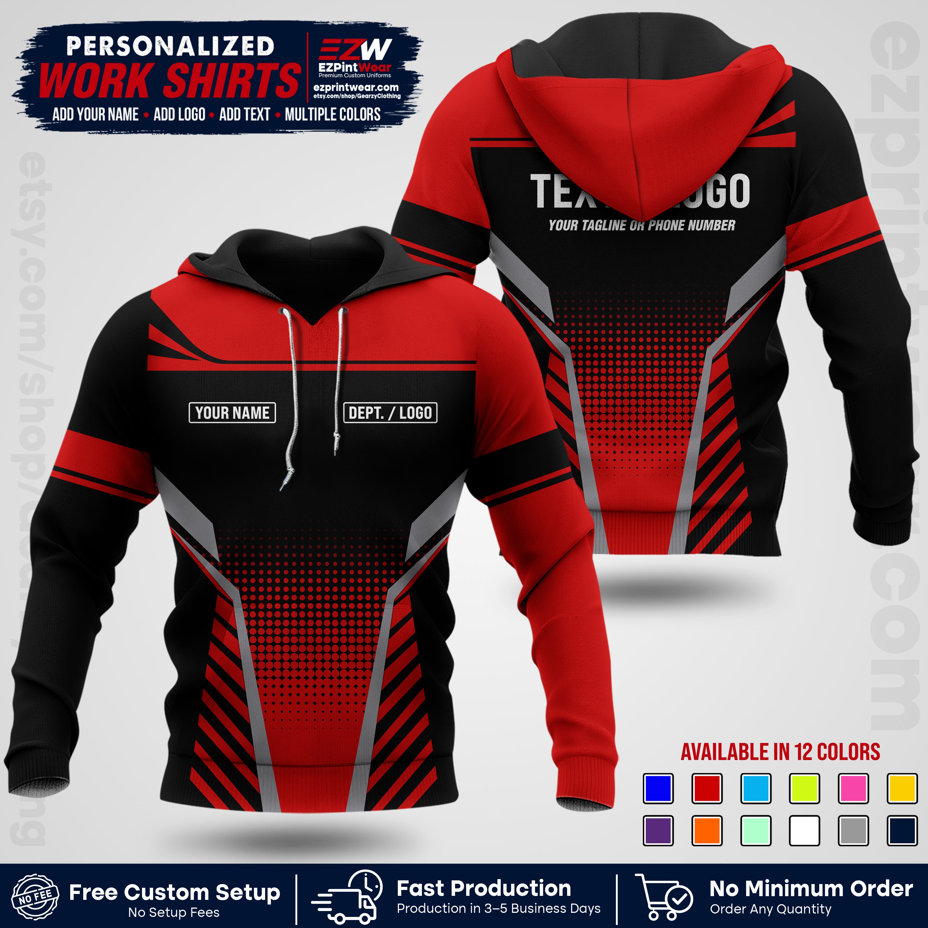 Custom All Over Print Work Uniform Shirt with Name, Logo & Text | Custom Hawaiian Shirt | Company Shirt | Employee Uniform UNF08
