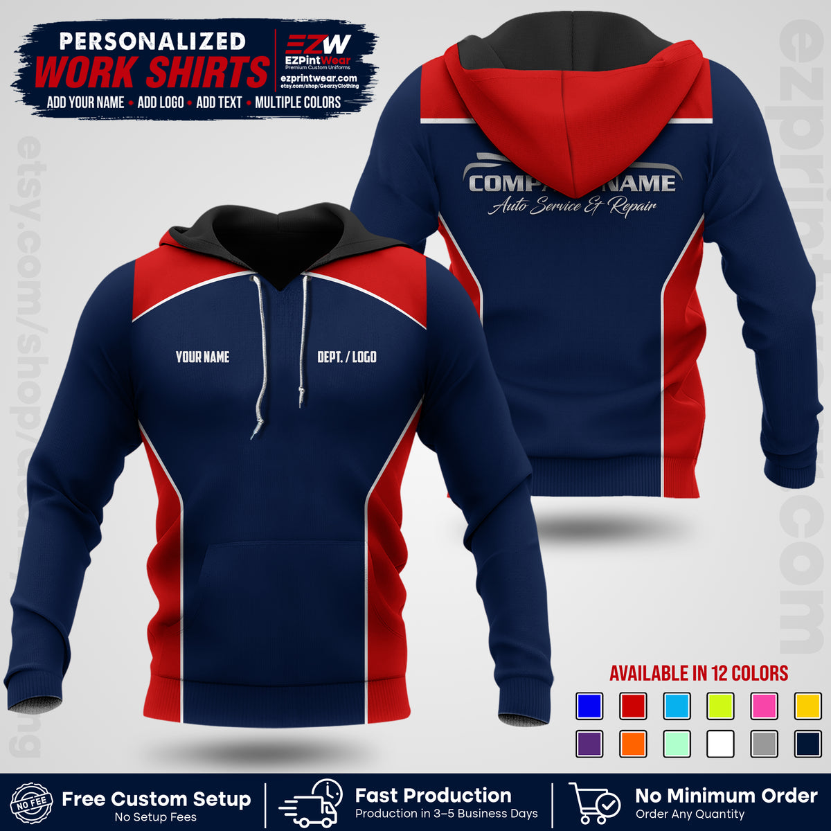 Custom Mechanic Work Shirt with Name, Logo & Text | Auto Shop Uniform | Workwear MCN 3926