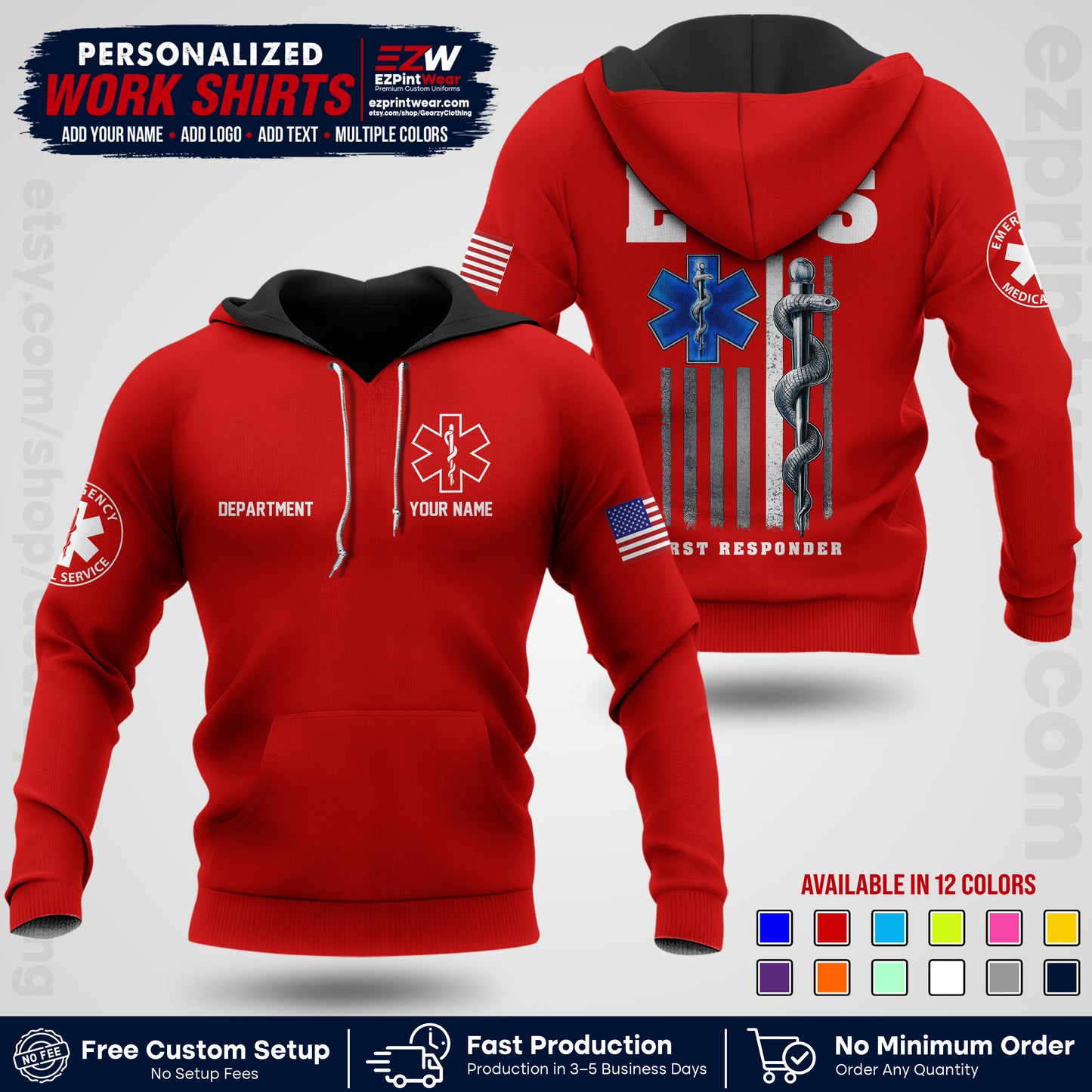 Custom EMS Shirt with Name, Logo & Text | EMS Team Uniform | First Responder Workwear EMSU03