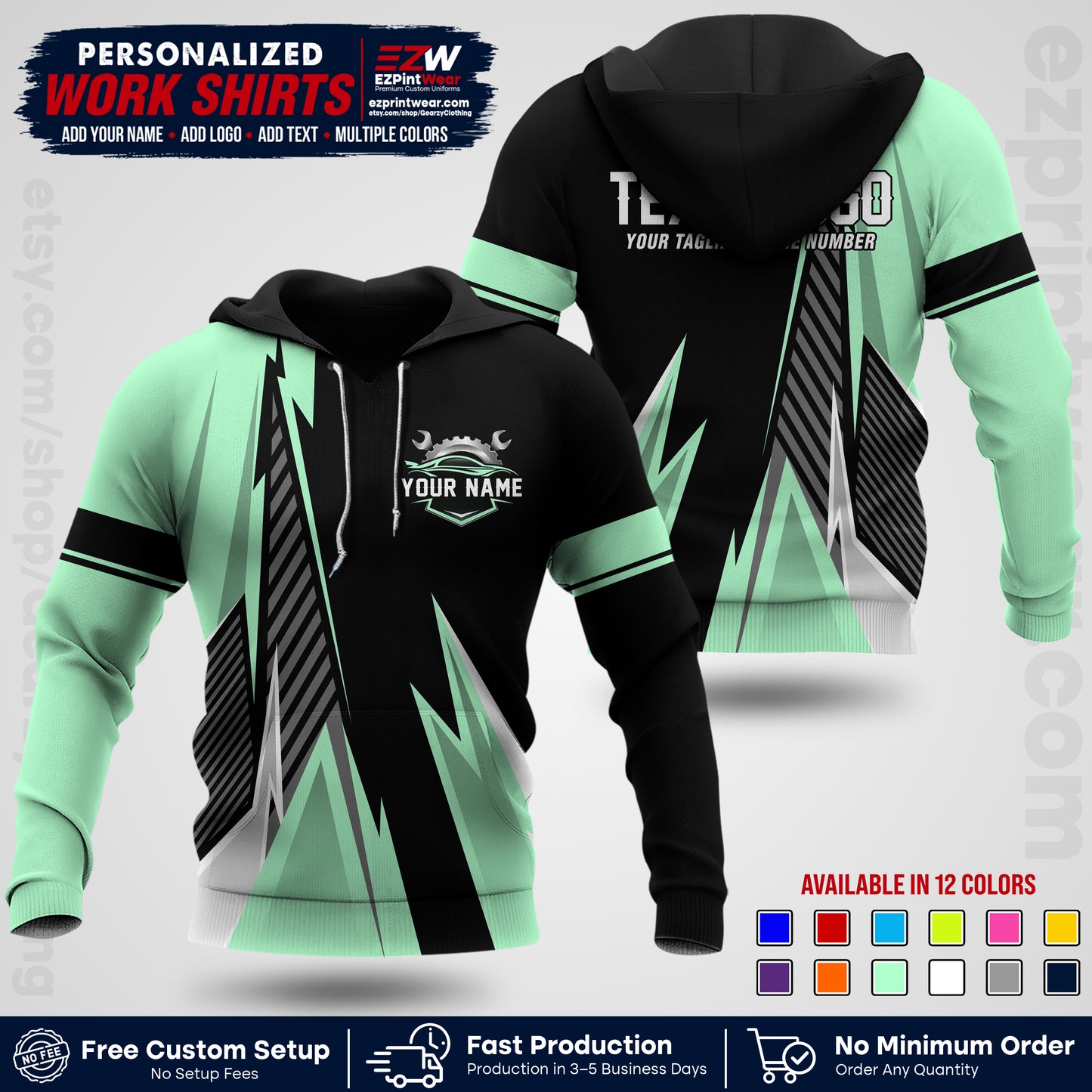 Custom Mechanic Work Shirt with Name, Logo & Text | Auto Shop Uniform | Workwear MCN 01