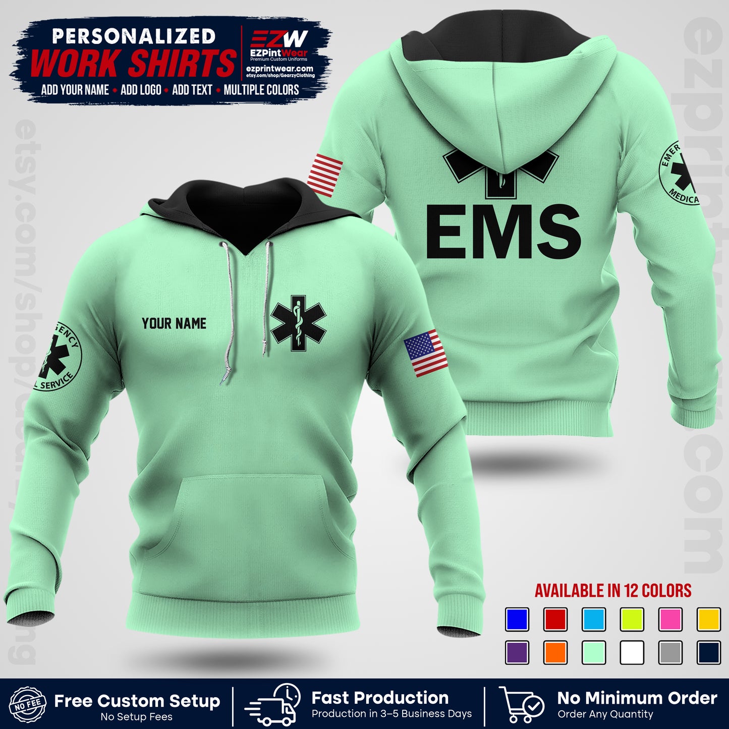 Custom EMS Shirt with Name, Logo & Text | EMS Team Uniform | First Responder Workwear EMSU02