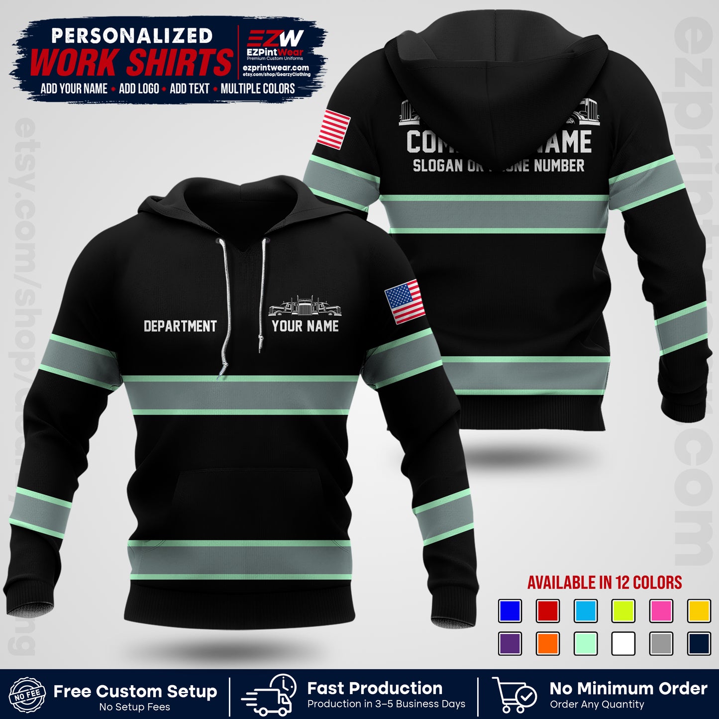 Personalized Truck Driver Workwear Uniform | Custom Safety Stripe Apparel | Non-Reflective Reflective Style Design TW04