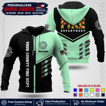 Custom Fire Department Shirt with Name, City Logo & Text | Firefighter Uniform | Button Up Work Shirt FF06