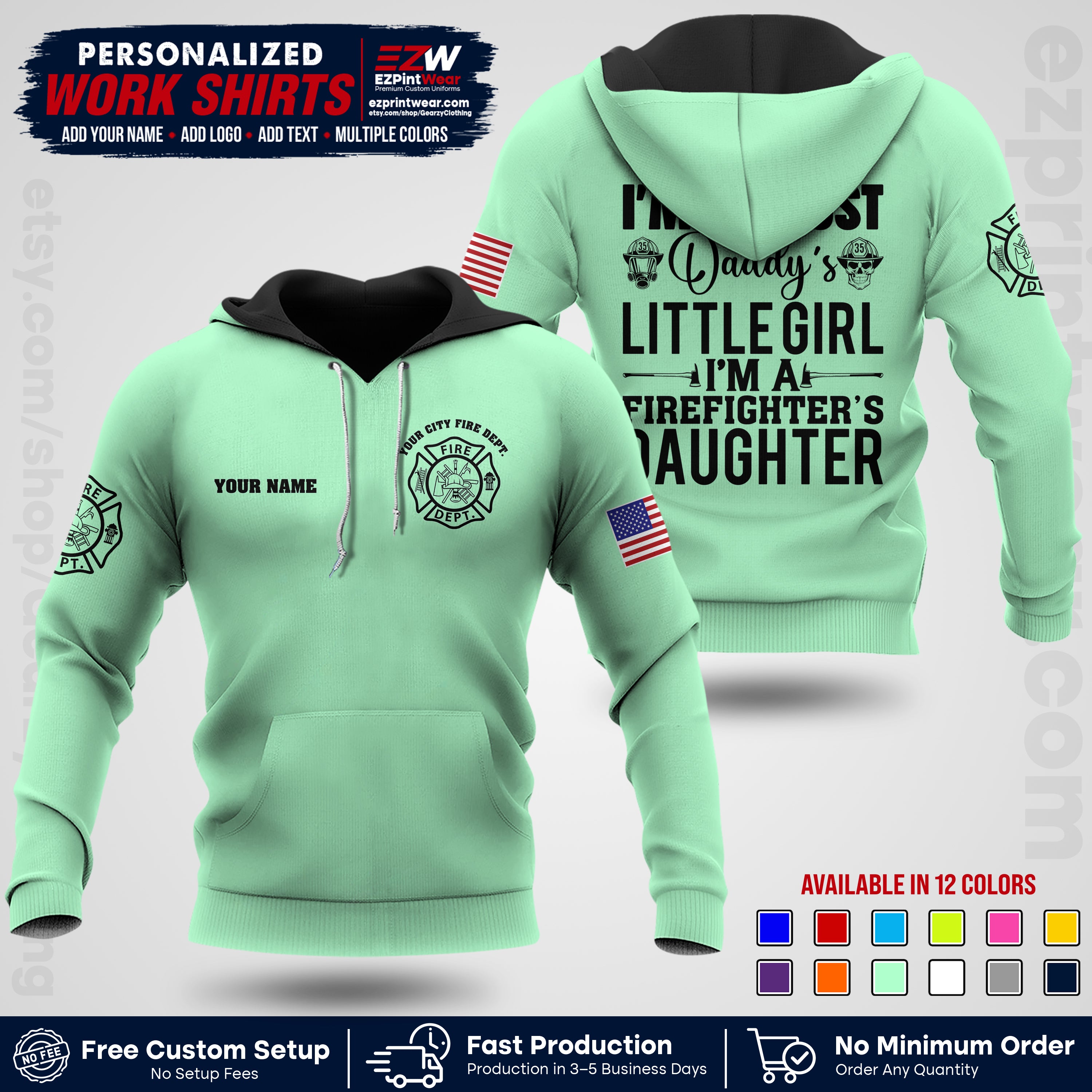 Custom Fire Department Shirt with Name, City Logo & Text | Firefighter Uniform | Button Up Work Shirt FF08