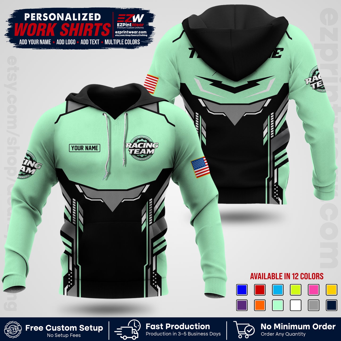 Custom Racing Shirt with Name, Logo & Text | Race Team Uniform | Crew Apparel RC11