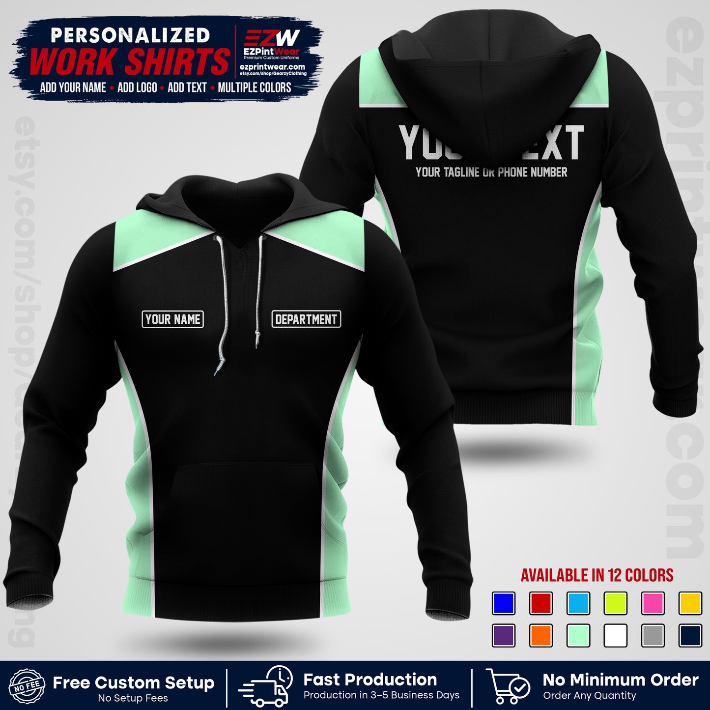 Custom All Over Print Work Uniform Shirt with Name, Logo & Text | Custom Hawaiian Shirt | Company Shirt | Employee Uniform UNF12