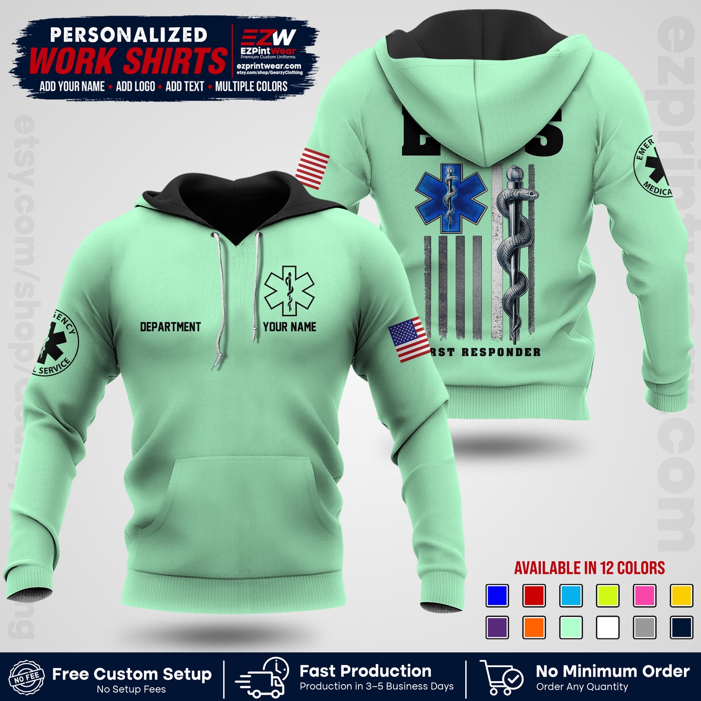 Custom EMS Shirt with Name, Logo & Text | EMS Team Uniform | First Responder Workwear EMSU03