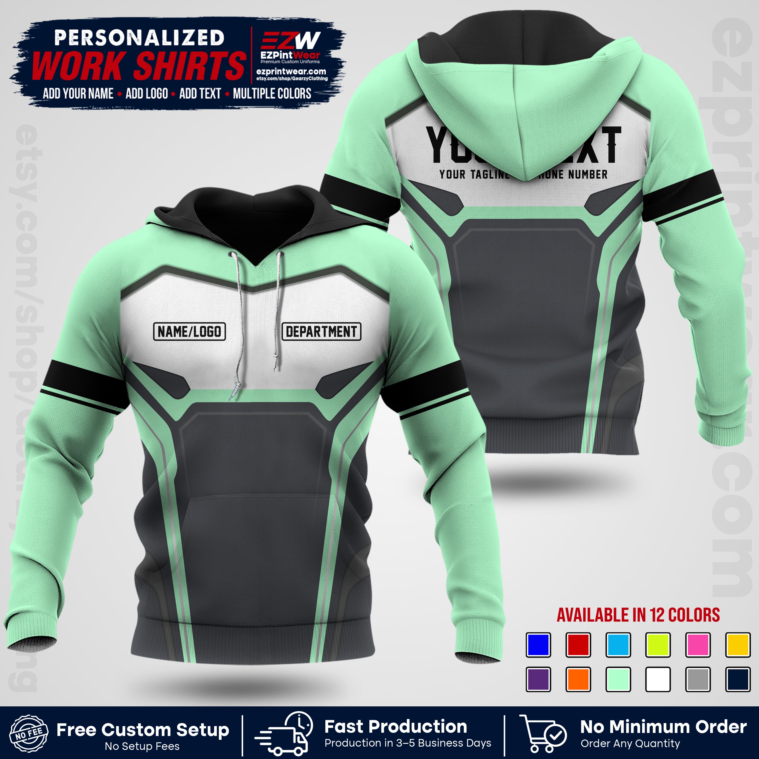Custom All Over Print Work Uniform Shirt with Name, Logo & Text | Custom Hawaiian Shirt | Company Shirt | Employee Uniform UNF05