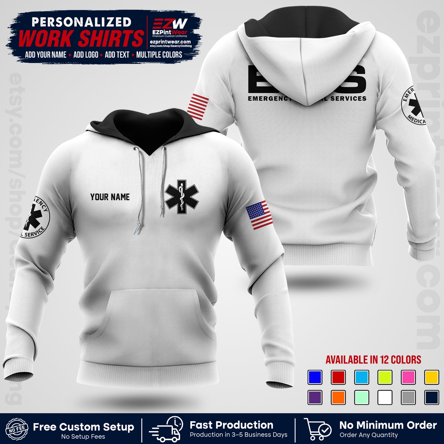 Custom EMS Shirt with Name, Logo & Text | EMS Team Uniform | First Responder Workwear EMSU01
