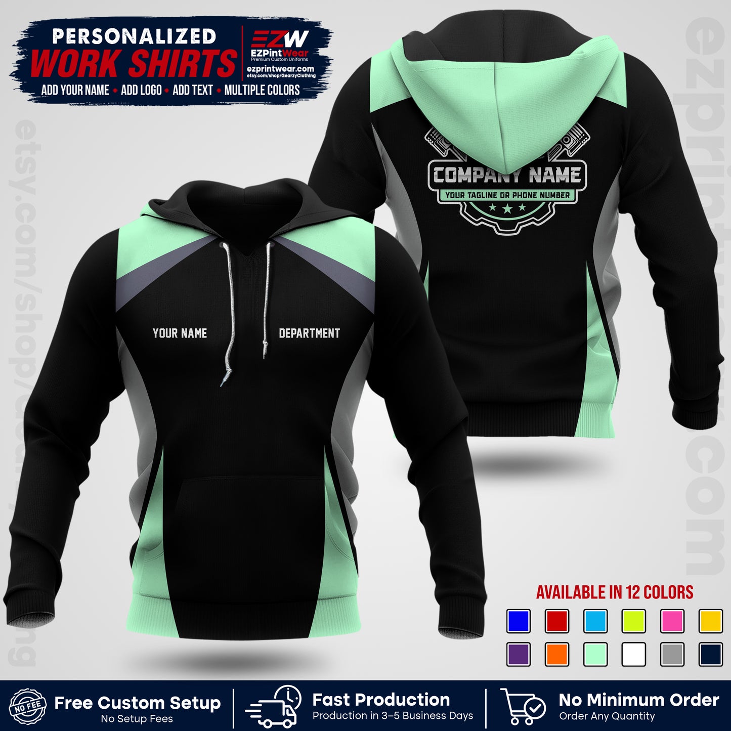 Custom Mechanic Work Shirt with Name, Logo & Text | Auto Shop Uniform | Workwear MCN 08