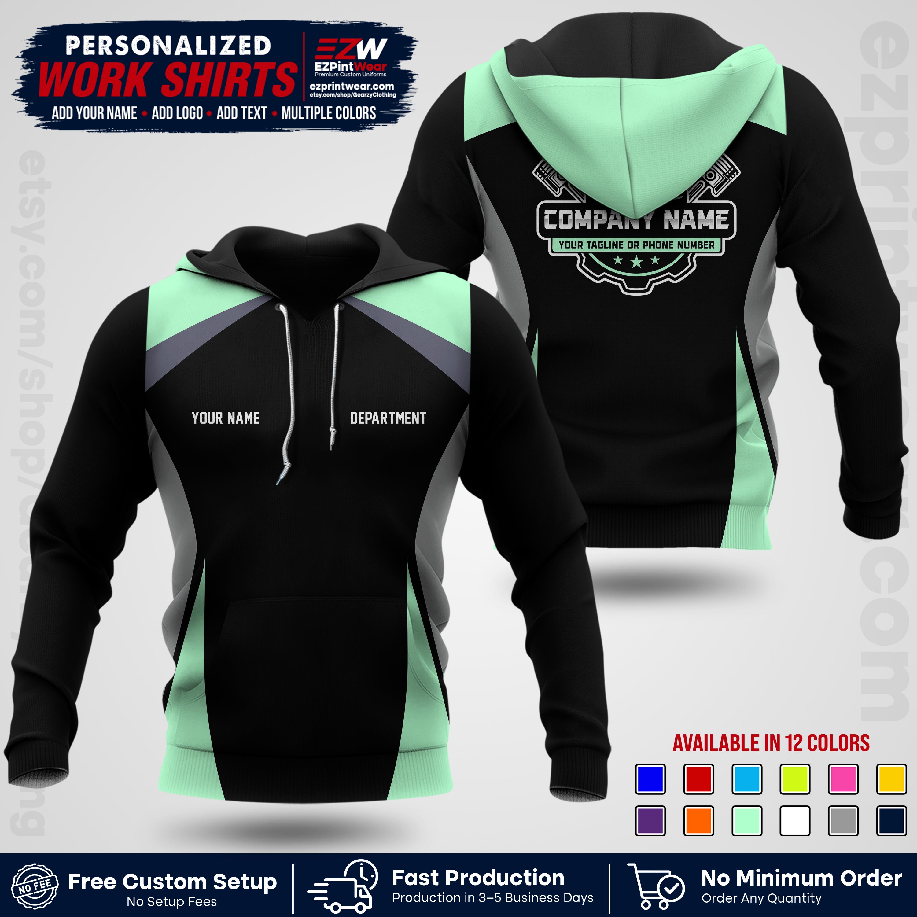 Custom Mechanic Work Shirt with Name, Logo & Text | Auto Shop Uniform | Workwear MCN 08