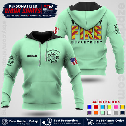 Custom Fire Department Shirt with Name, City Logo & Text | Firefighter Uniform | Button Up Work Shirt FF05