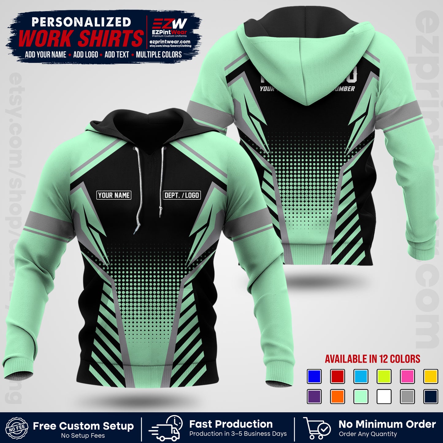 Custom All Over Print Work Uniform Shirt with Name, Logo & Text | Custom Hawaiian Shirt | Company Shirt | Employee Uniform UNF13