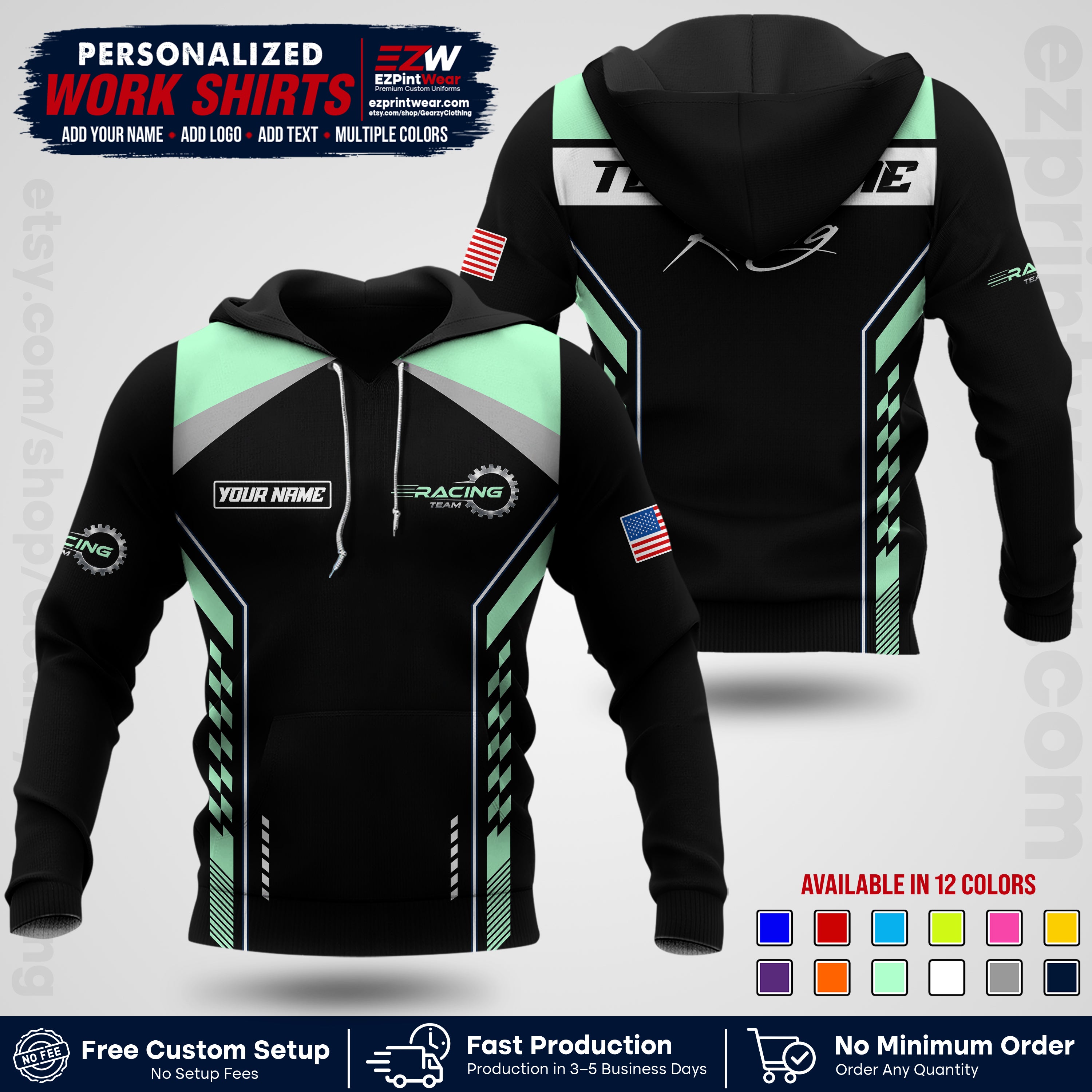 Custom Racing Shirt with Name, Logo & Text | Race Team Uniform | Crew Apparel RC13