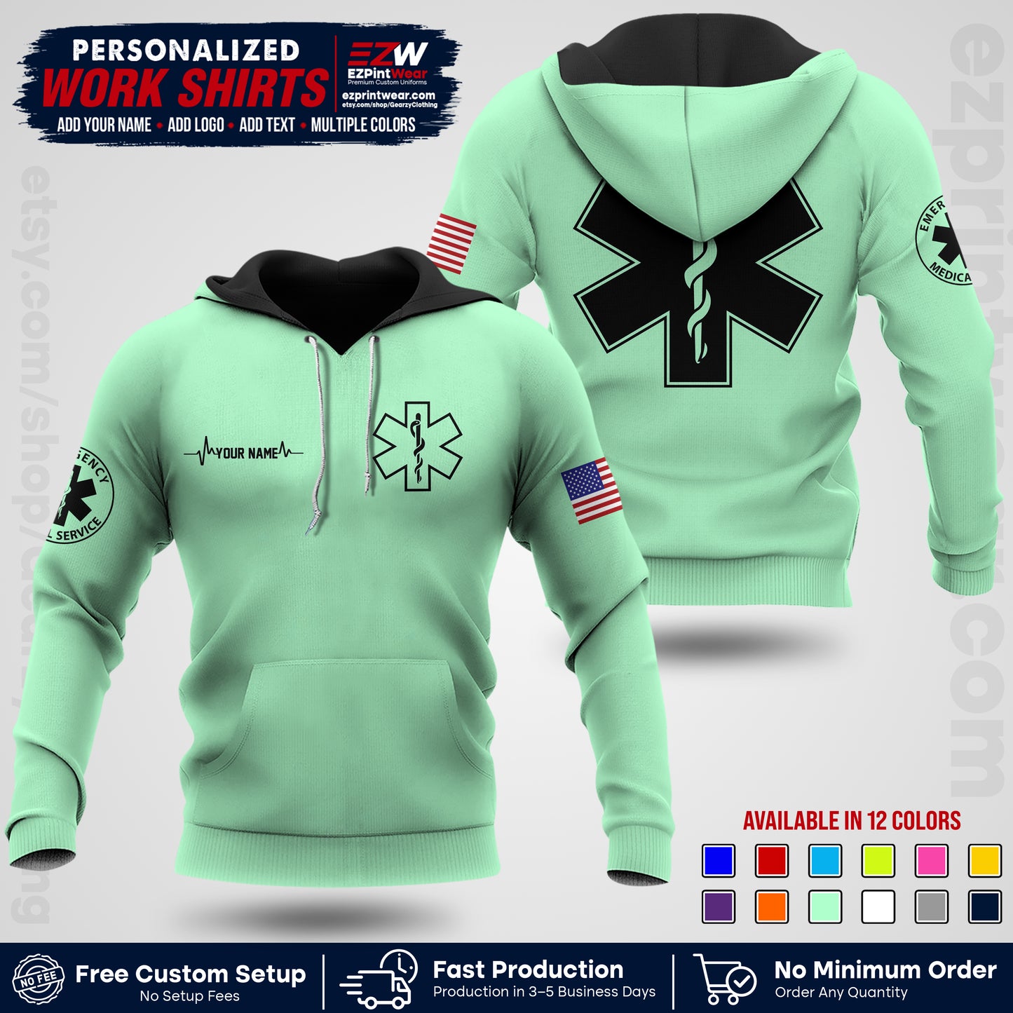 Custom EMS Shirt with Name, Logo & Text | EMS Team Uniform | First Responder Workwear EMSU04