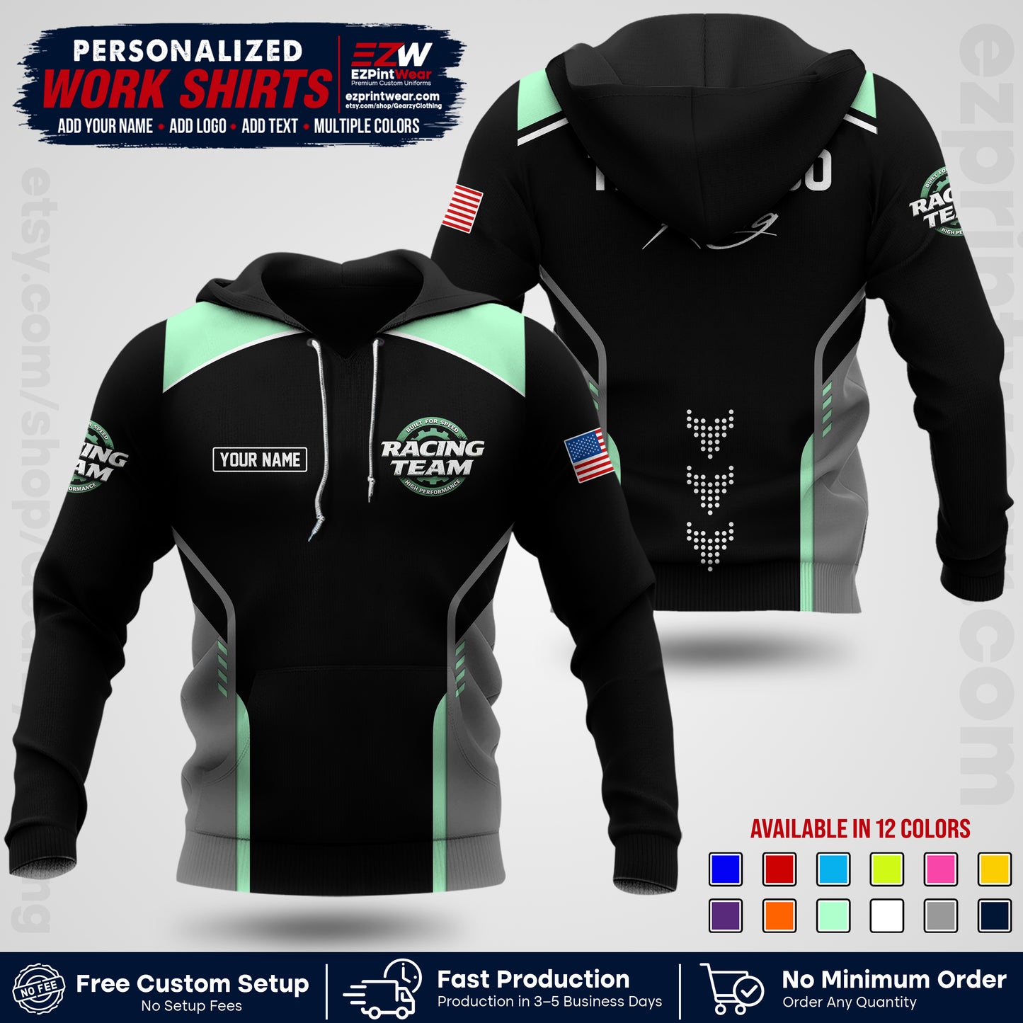 Custom Racing Shirt with Name, Logo & Text | Race Team Uniform | Crew Apparel RC09