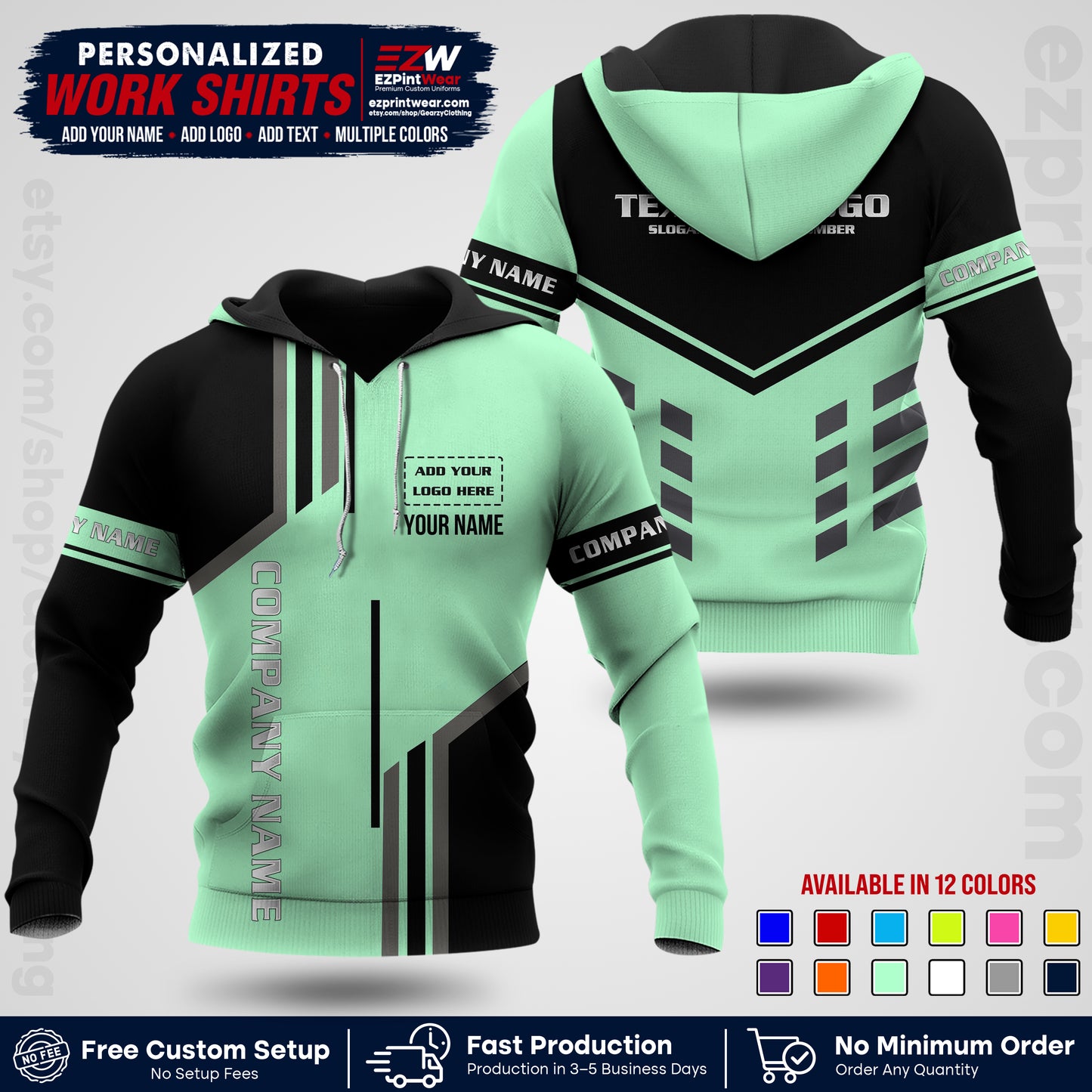 Custom All Over Print Work Uniform Shirt with Name, Logo & Text | Custom Hawaiian Shirt | Company Shirt | Employee Uniform UNF10