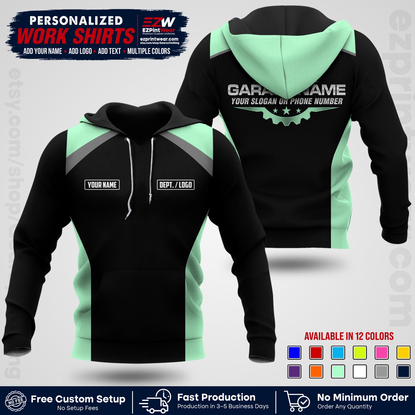 Custom Mechanic Work Shirt with Name, Logo & Text | Auto Shop Uniform | Workwear MCN 06