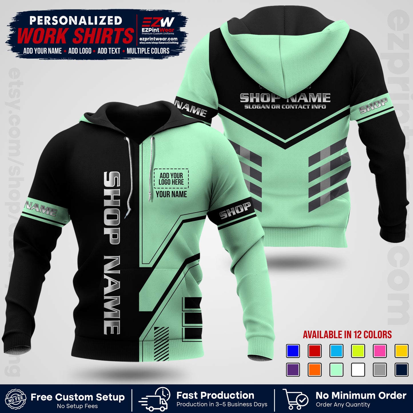 Custom All Over Print Work Uniform Shirt with Name, Logo & Text | Custom Hawaiian Shirt | Company Shirt | Employee Uniform UNF11