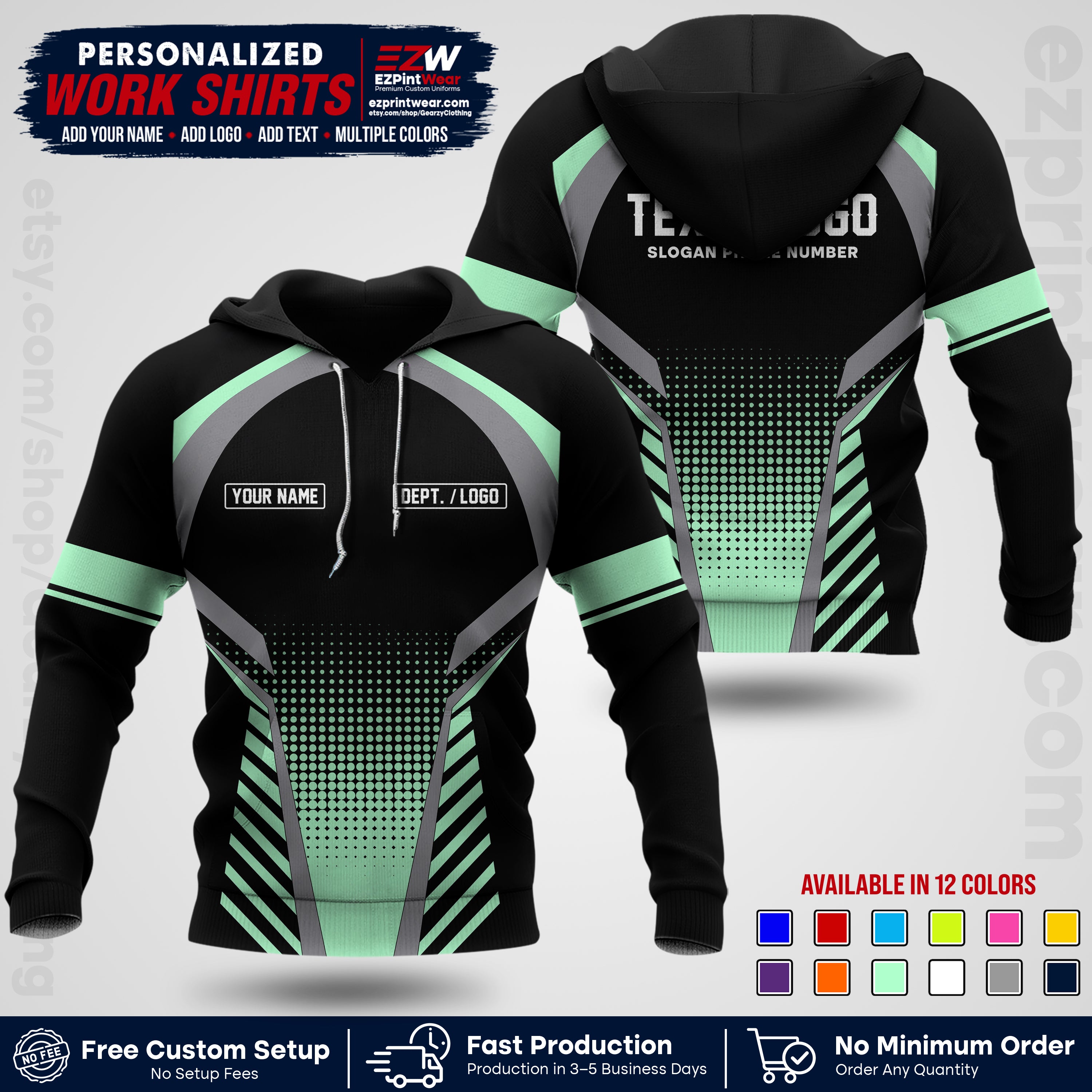 Custom All Over Print Work Uniform Shirt with Name, Logo & Text | Custom Hawaiian Shirt | Company Shirt | Employee Uniform UNF19
