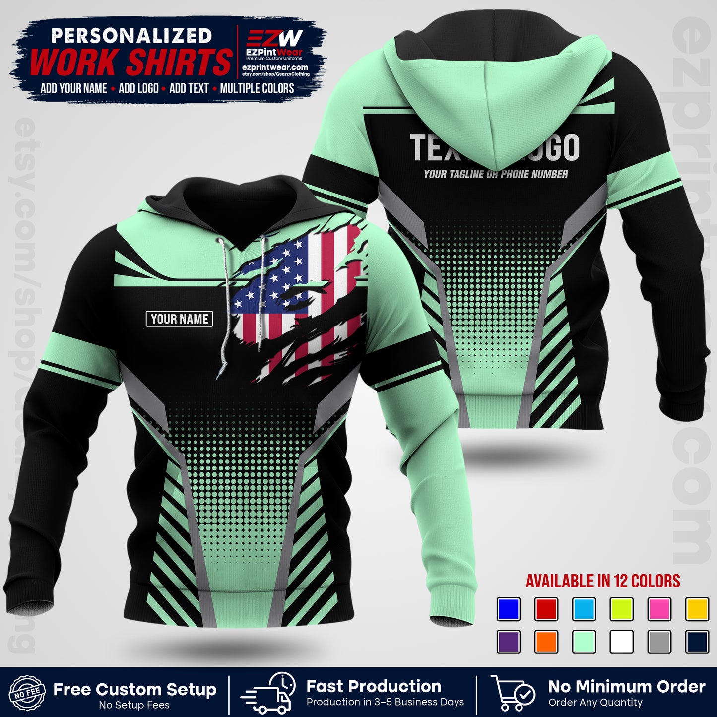 Custom All Over Print Work Uniform Shirt with Name, Logo & Text | Custom Hawaiian Shirt | Company Shirt | Employee Uniform UNF07
