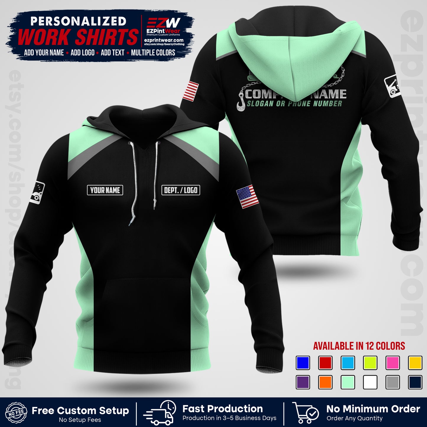 Custom Towing Shirt with Name, Logo & Text | Towing Company Uniform | Workwear TW01