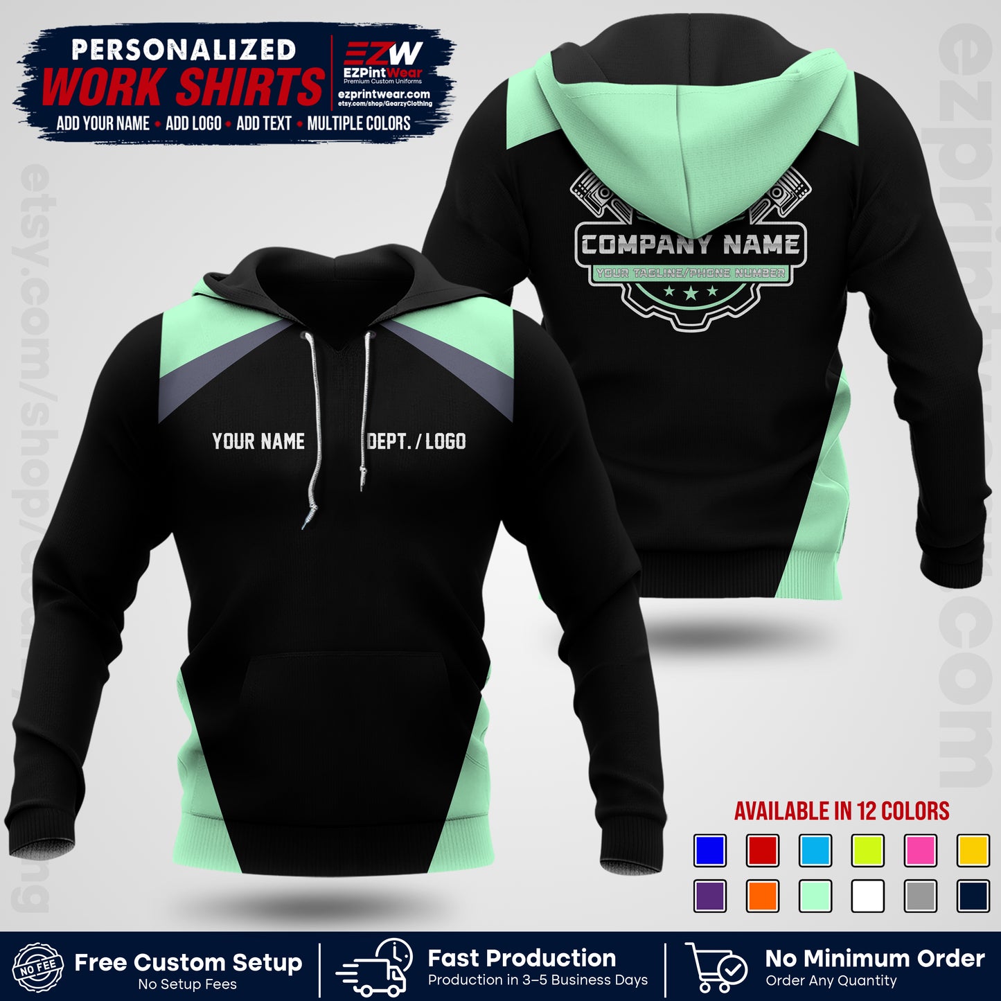 Custom Mechanic Work Shirt with Name, Logo & Text | Auto Shop Uniform | Workwear MCN 03