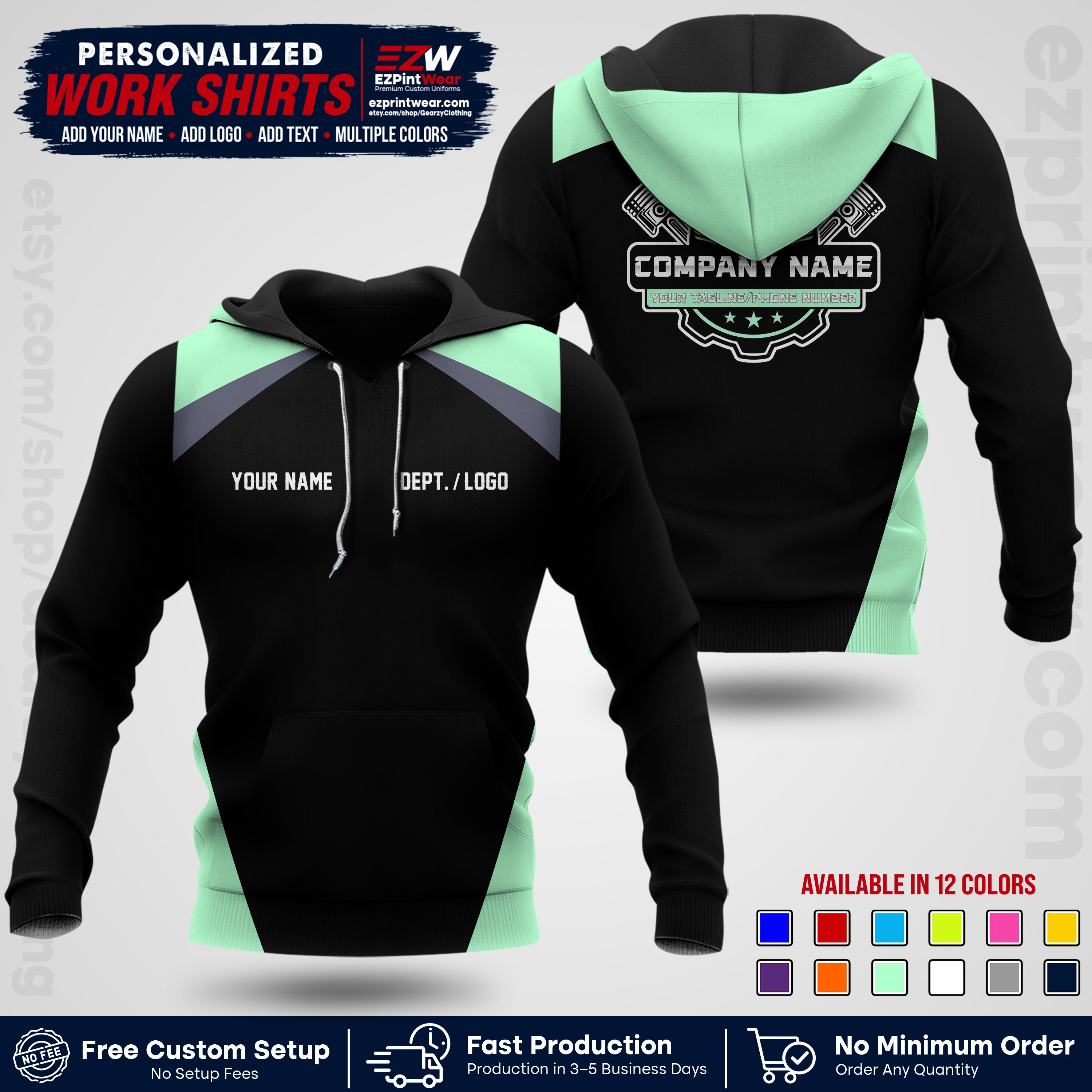 Custom Mechanic Work Shirt with Name, Logo & Text | Auto Shop Uniform | Workwear MCN 03