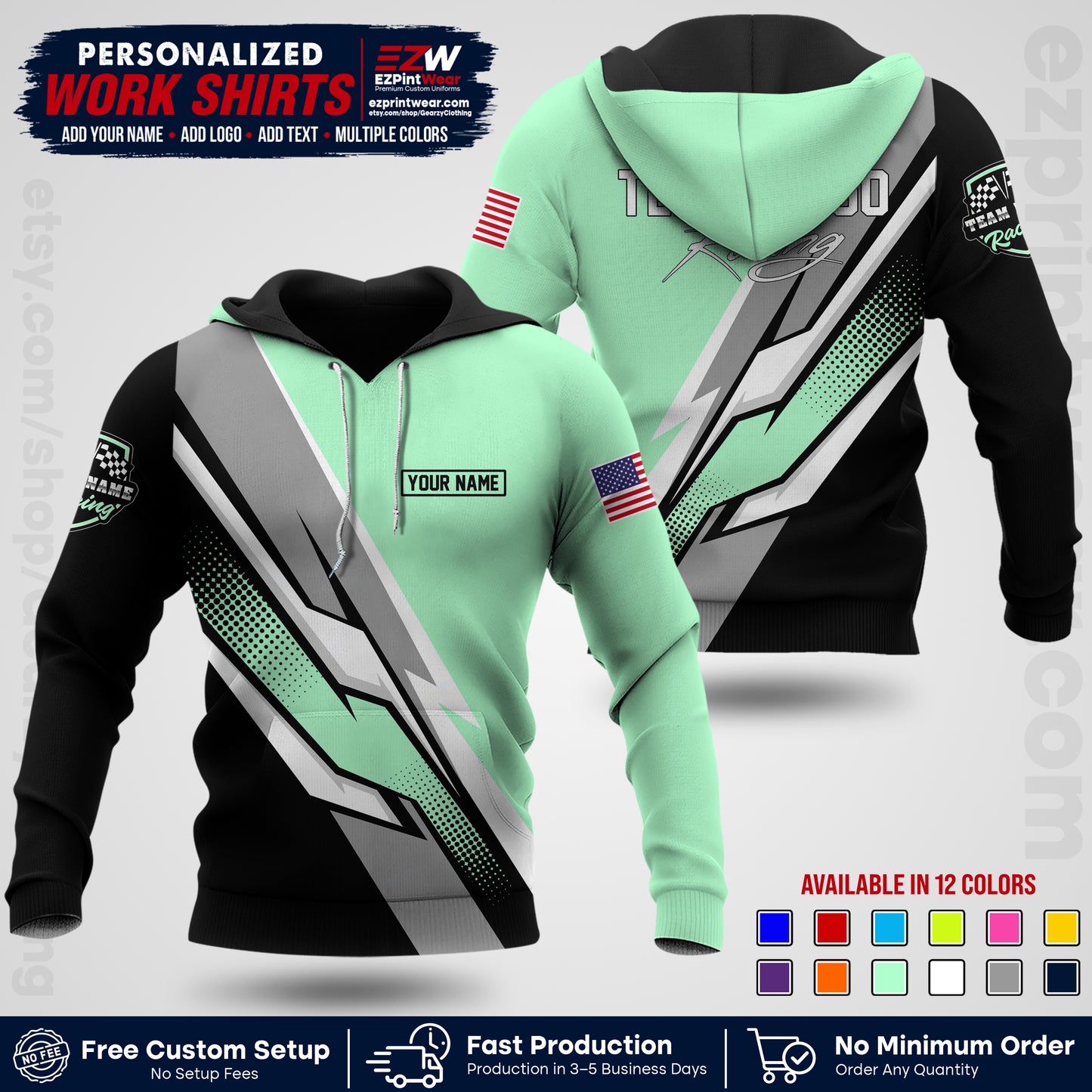 Custom Racing Shirt with Name, Logo & Text | Race Team Uniform | Crew Apparel RC01