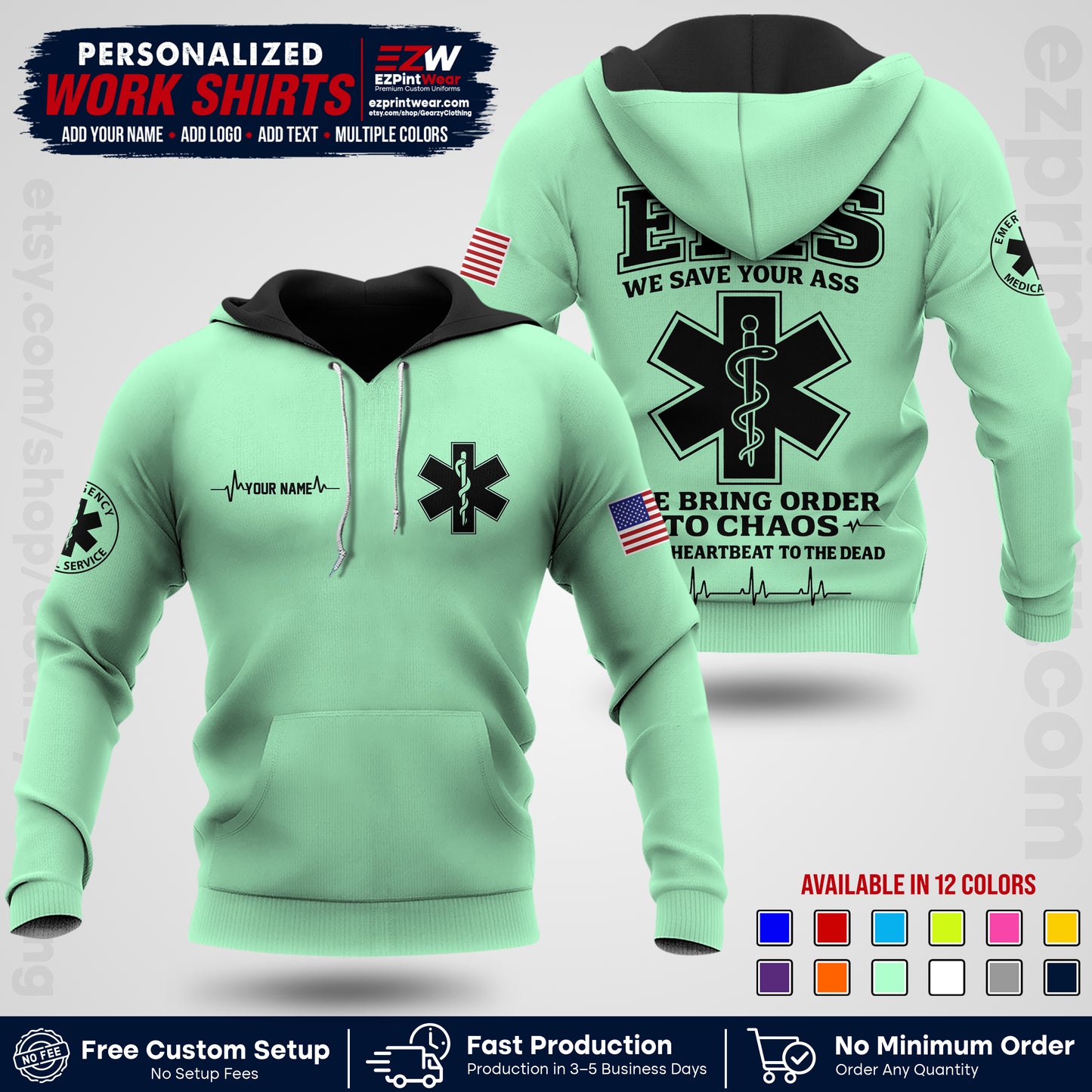 Custom EMS Shirt with Name, Logo & Text | EMS Team Uniform | First Responder Workwear EMSU05