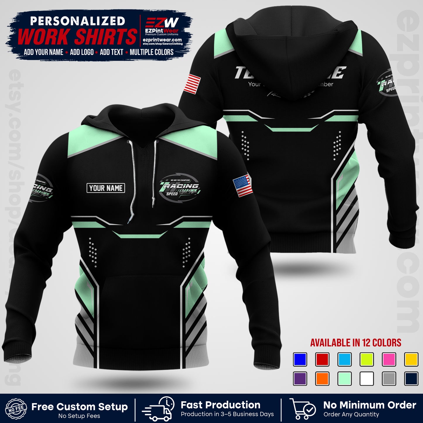 Custom Racing Shirt with Name, Logo & Text | Race Team Uniform | Crew Apparel RC10