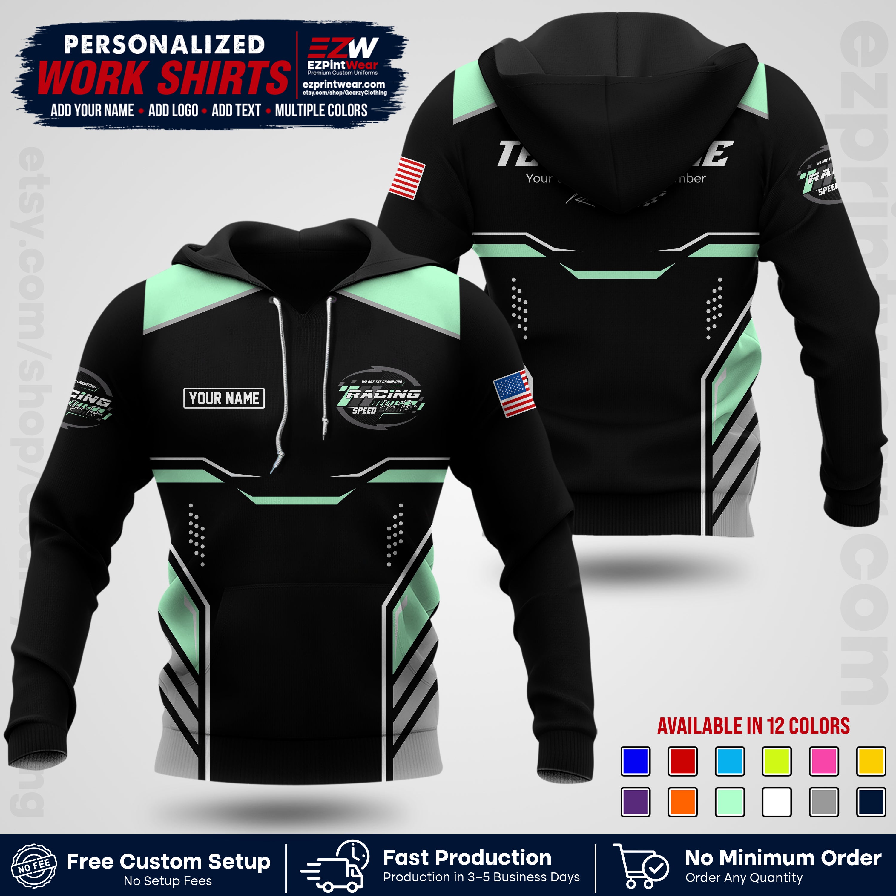 Custom Racing Shirt with Name, Logo & Text | Race Team Uniform | Crew Apparel RC10