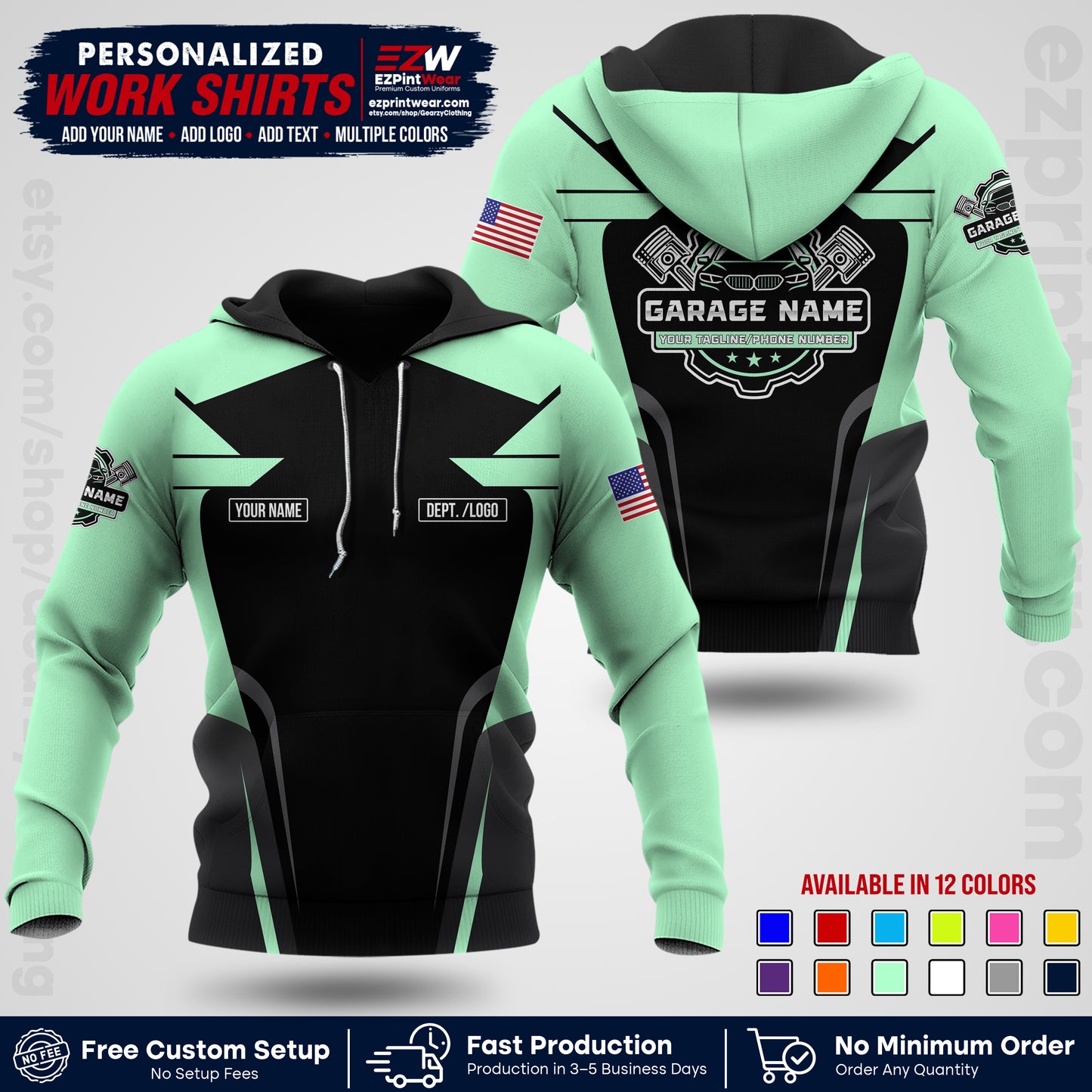 Custom Mechanic Work Shirt with Name, Logo & Text | Auto Shop Uniform | Workwear MCN 04