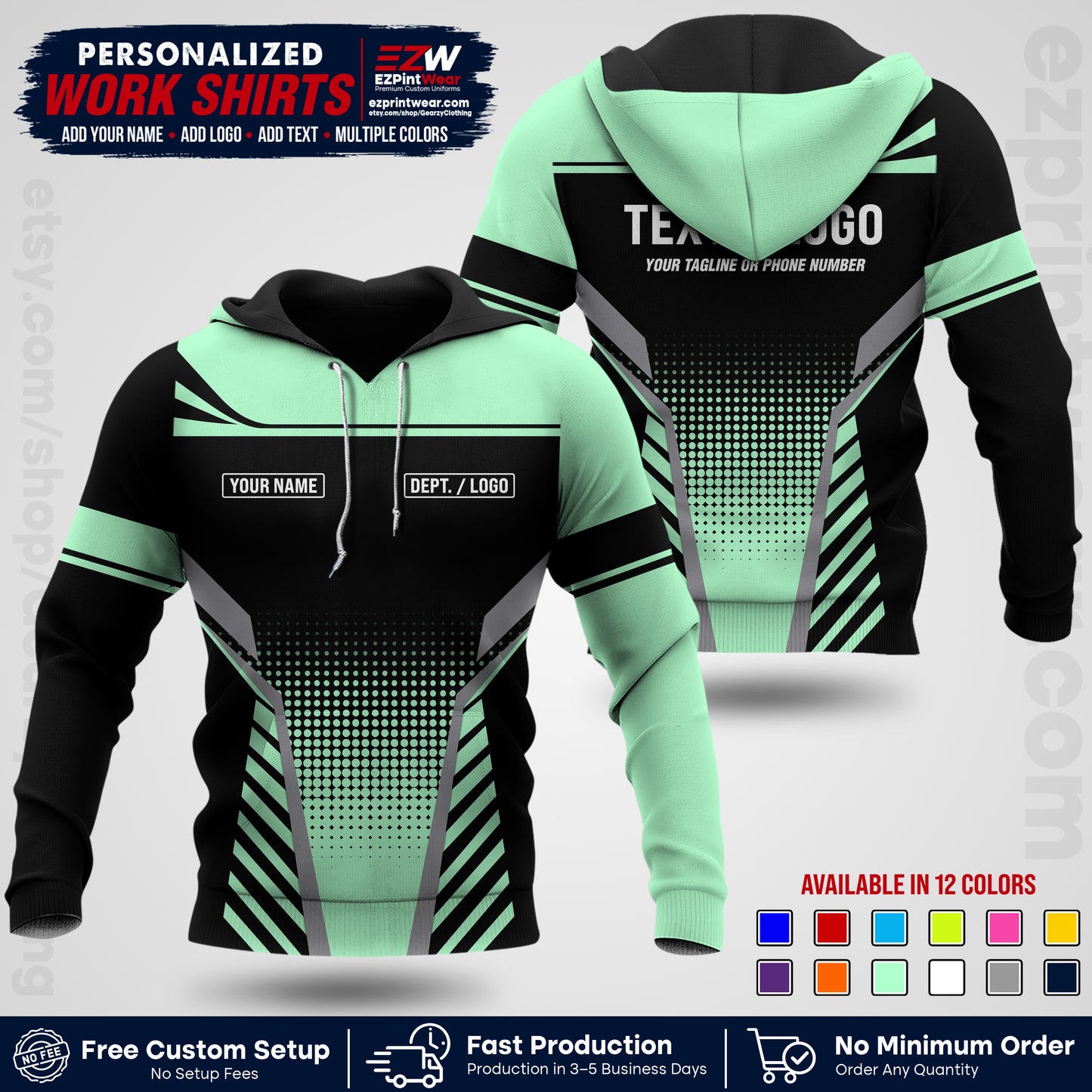 Custom All Over Print Work Uniform Shirt with Name, Logo & Text | Custom Hawaiian Shirt | Company Shirt | Employee Uniform UNF08