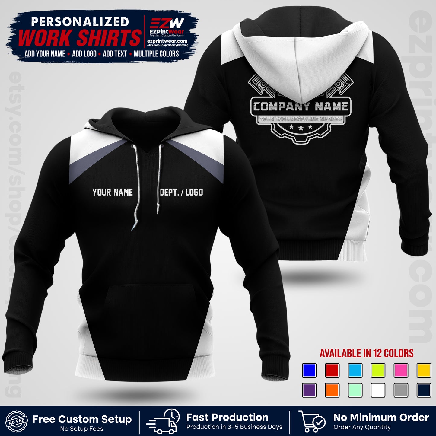 Custom Mechanic Work Shirt with Name, Logo & Text | Auto Shop Uniform | Workwear MCN 03