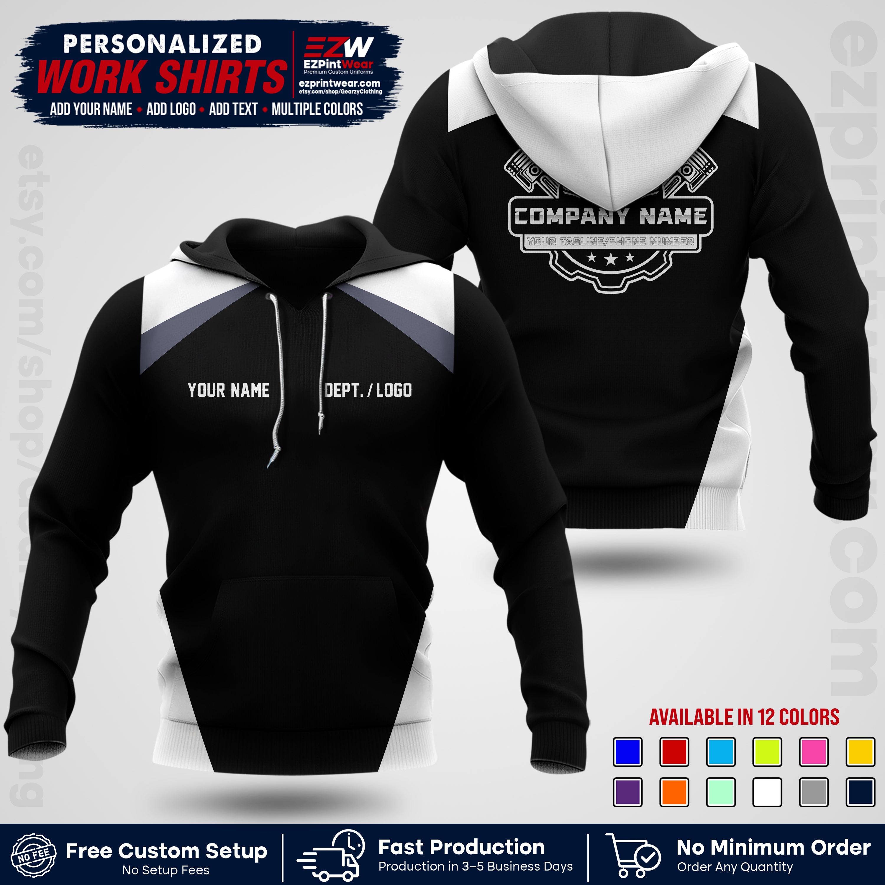 Custom Mechanic Work Shirt with Name, Logo & Text | Auto Shop Uniform | Workwear MCN 03