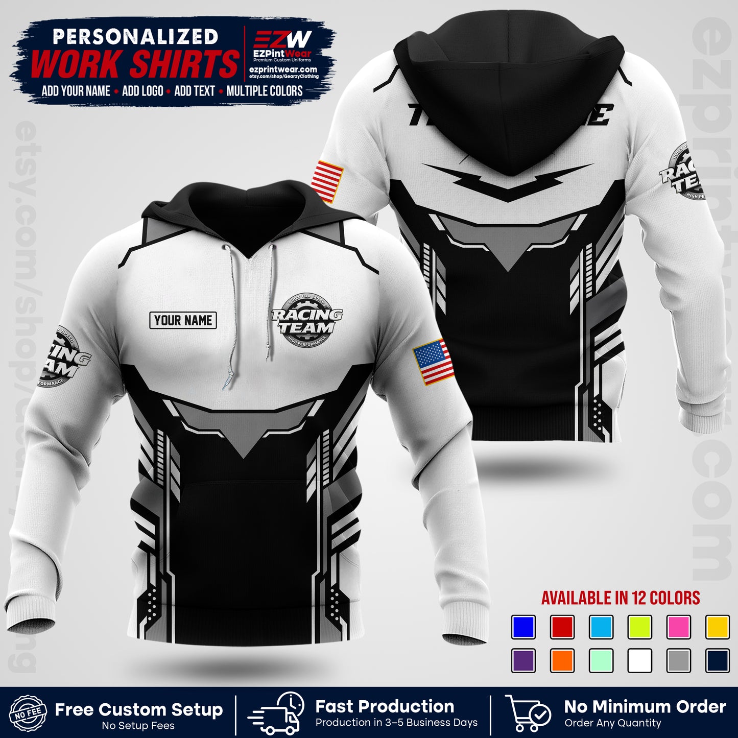 Custom Racing Shirt with Name, Logo & Text | Race Team Uniform | Crew Apparel RC11
