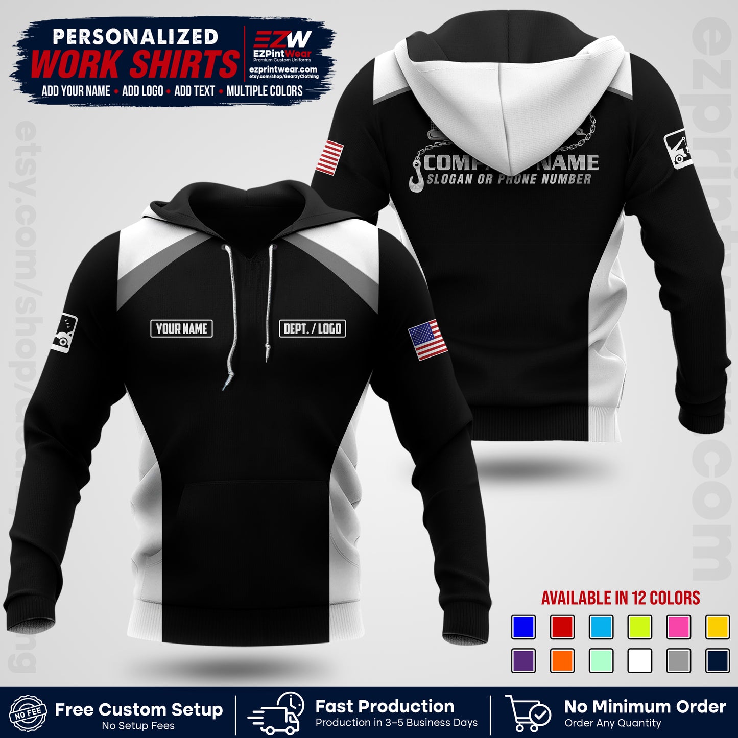 Custom Towing Shirt with Name, Logo & Text | Towing Company Uniform | Workwear TW01