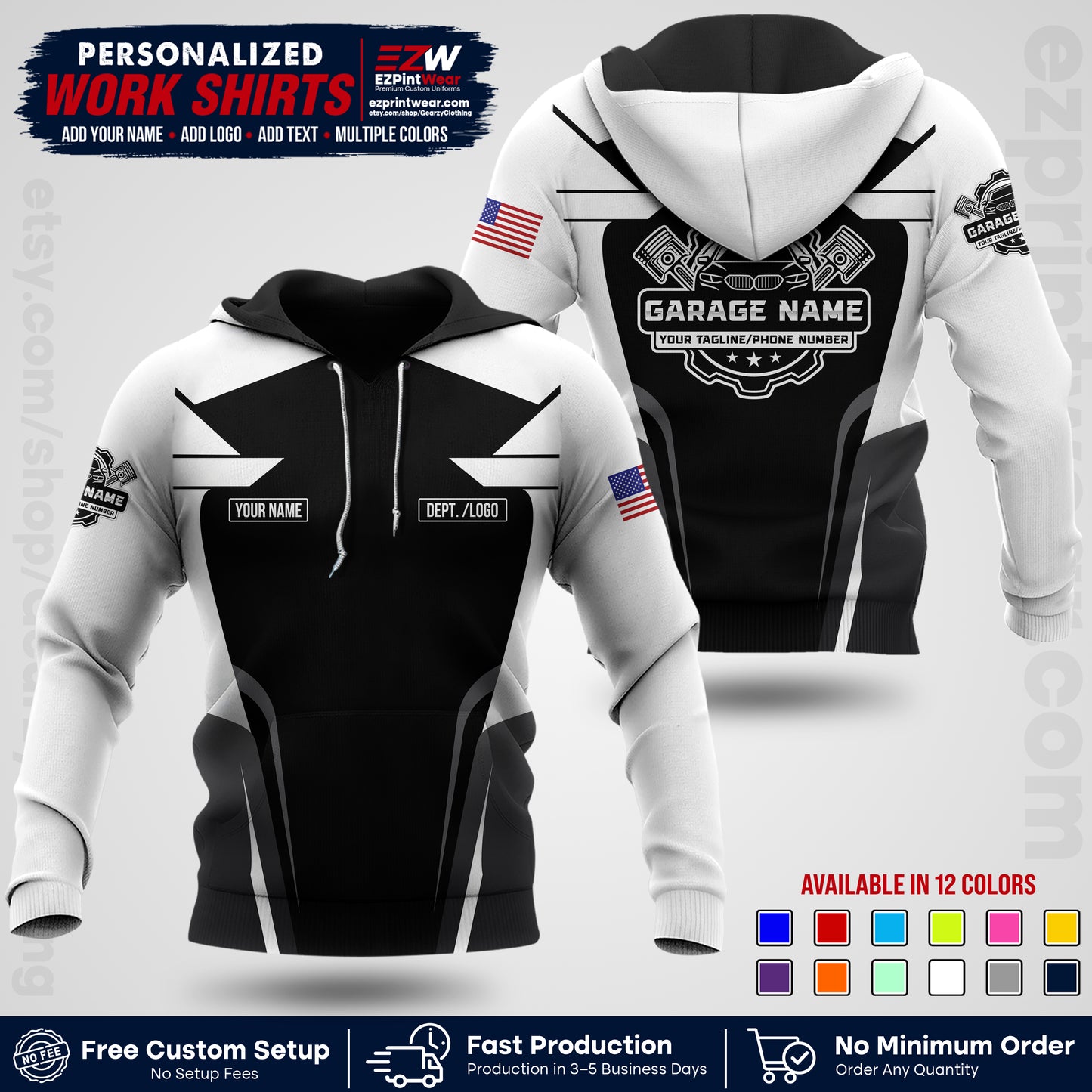 Custom Mechanic Work Shirt with Name, Logo & Text | Auto Shop Uniform | Workwear MCN 04