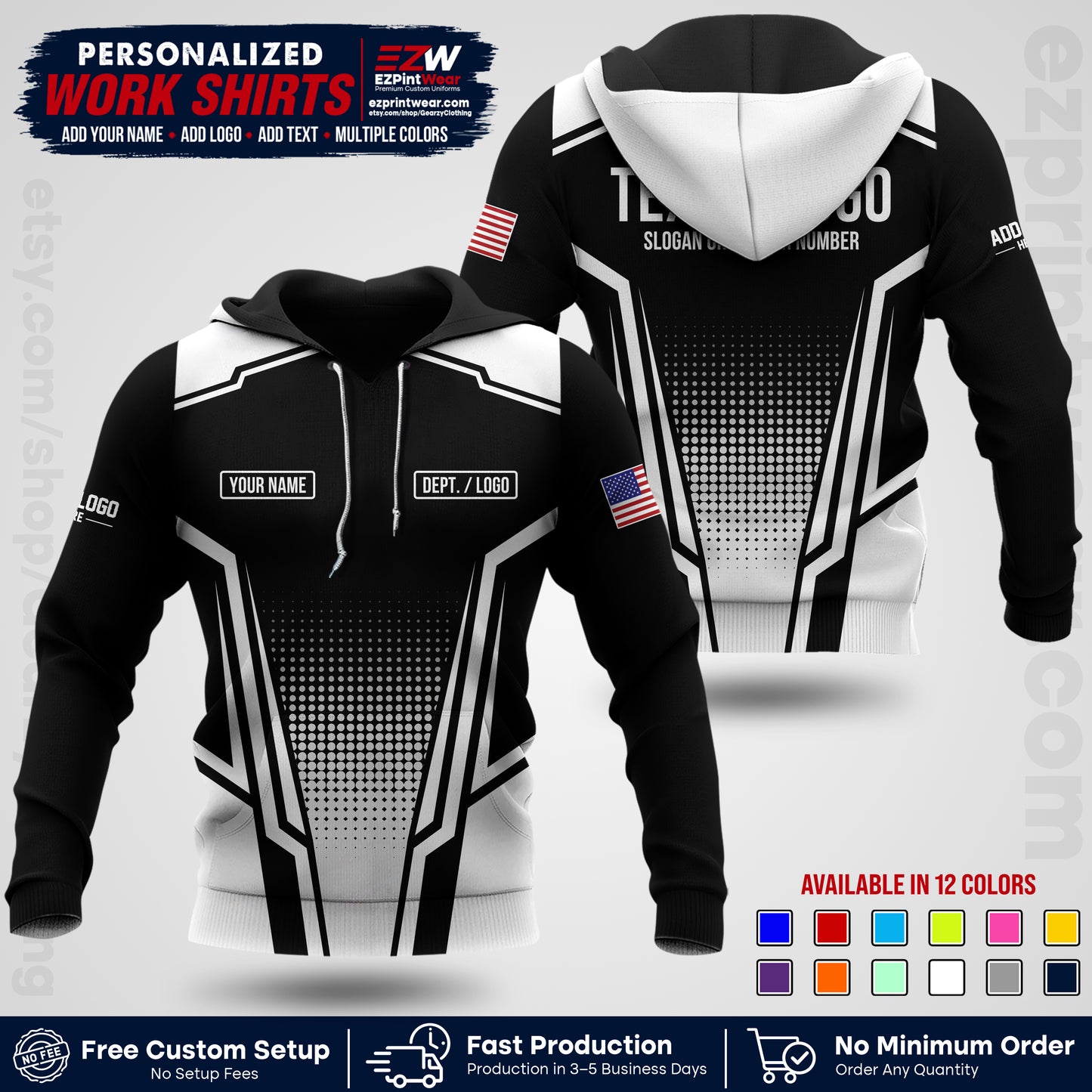 Custom All Over Print Work Uniform Shirt with Name, Logo & Text | Custom Hawaiian Shirt | Company Shirt | Employee Uniform UNF17