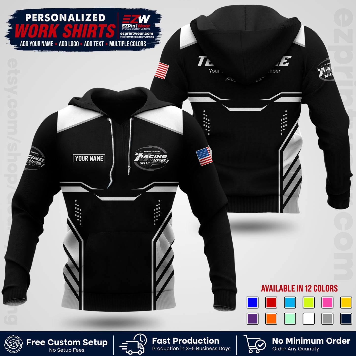 Custom Racing Shirt with Name, Logo & Text | Race Team Uniform | Crew Apparel RC10