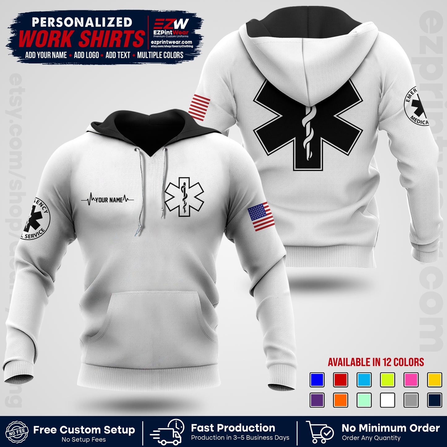 Custom EMS Shirt with Name, Logo & Text | EMS Team Uniform | First Responder Workwear EMSU04