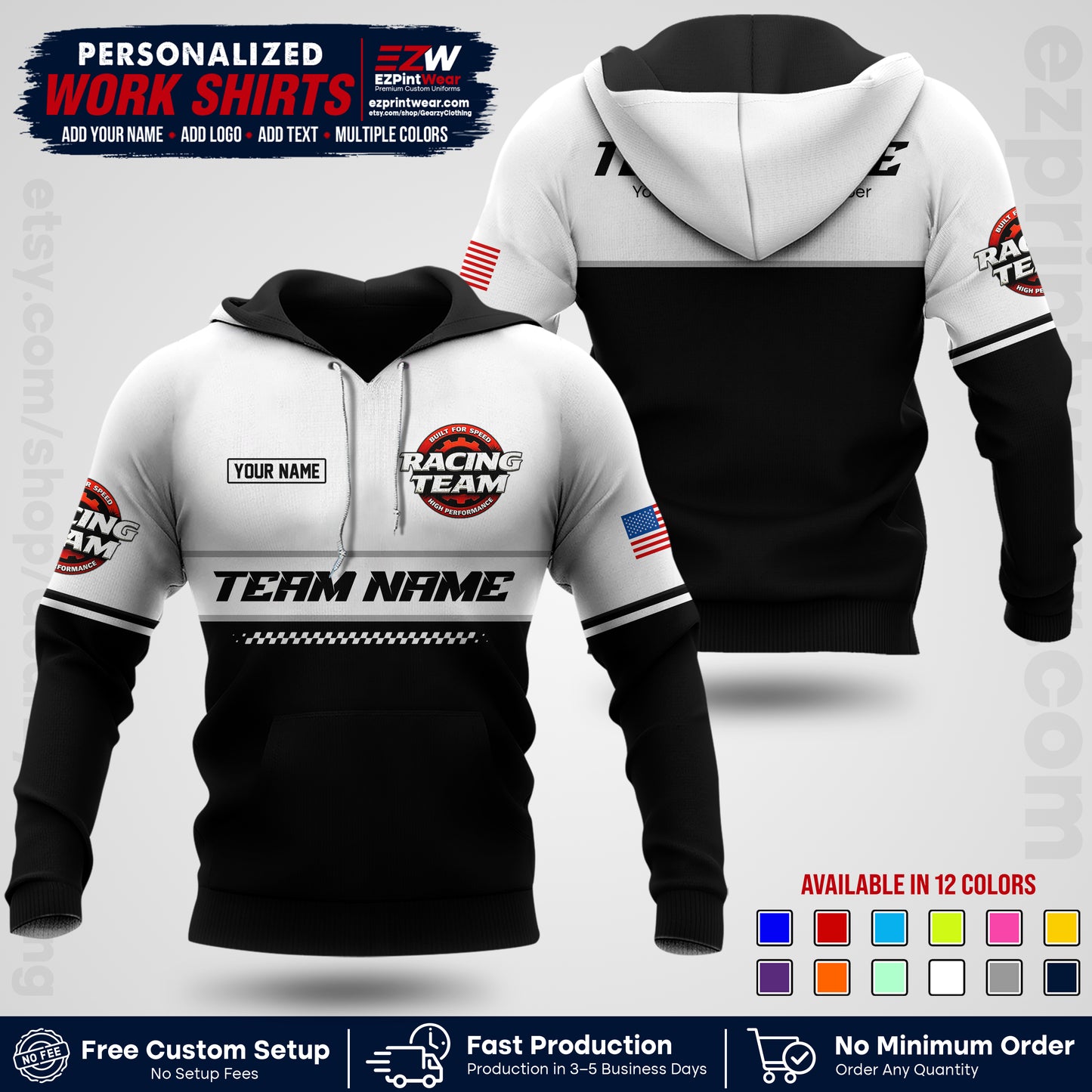 Custom Racing Shirt with Name, Logo & Text | Race Team Uniform | Crew Apparel RC12