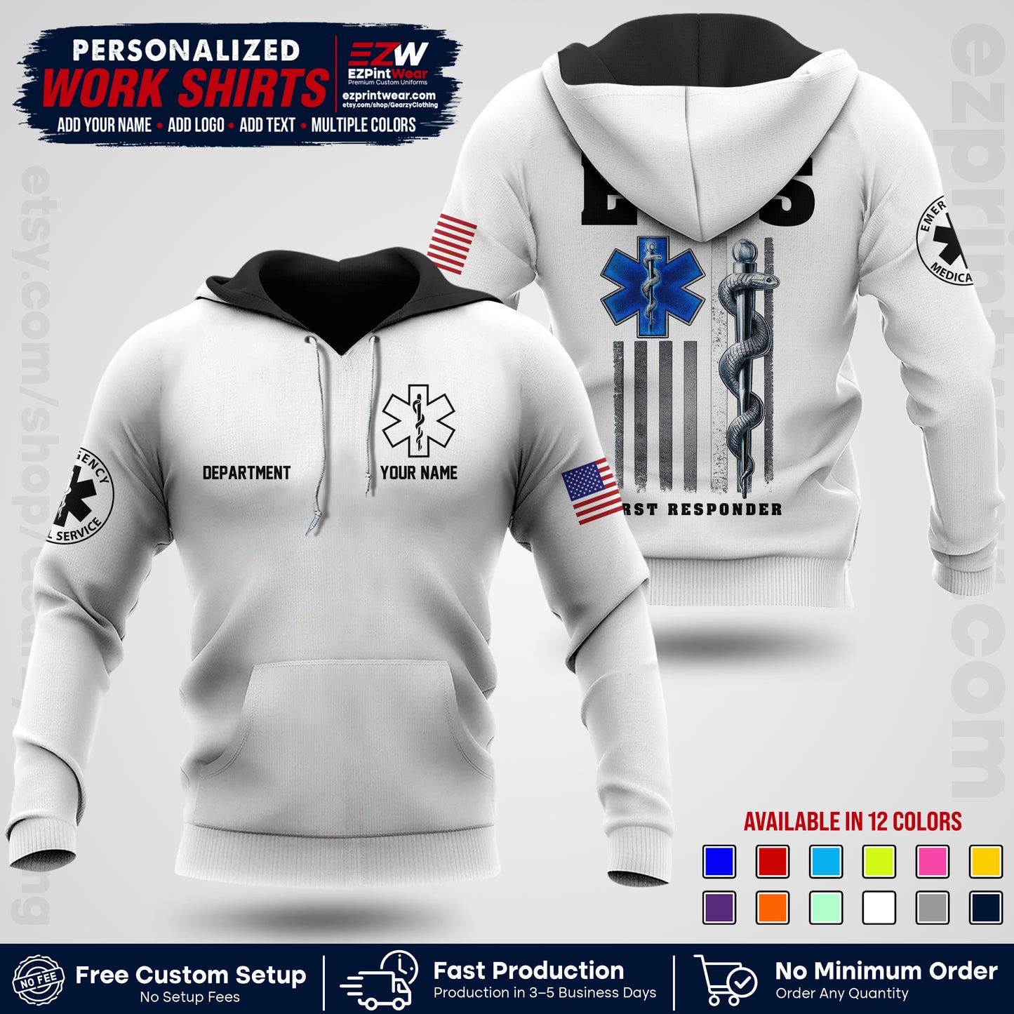 Custom EMS Shirt with Name, Logo & Text | EMS Team Uniform | First Responder Workwear EMSU03