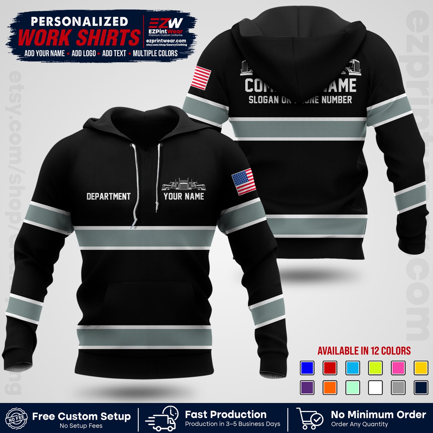 Personalized Truck Driver Workwear Uniform | Custom Safety Stripe Apparel | Non-Reflective Reflective Style Design TW04