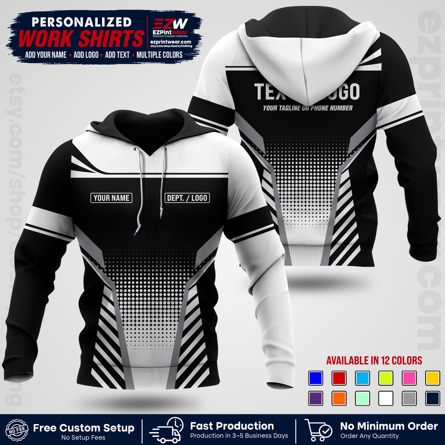 Custom All Over Print Work Uniform Shirt with Name, Logo & Text | Custom Hawaiian Shirt | Company Shirt | Employee Uniform UNF08