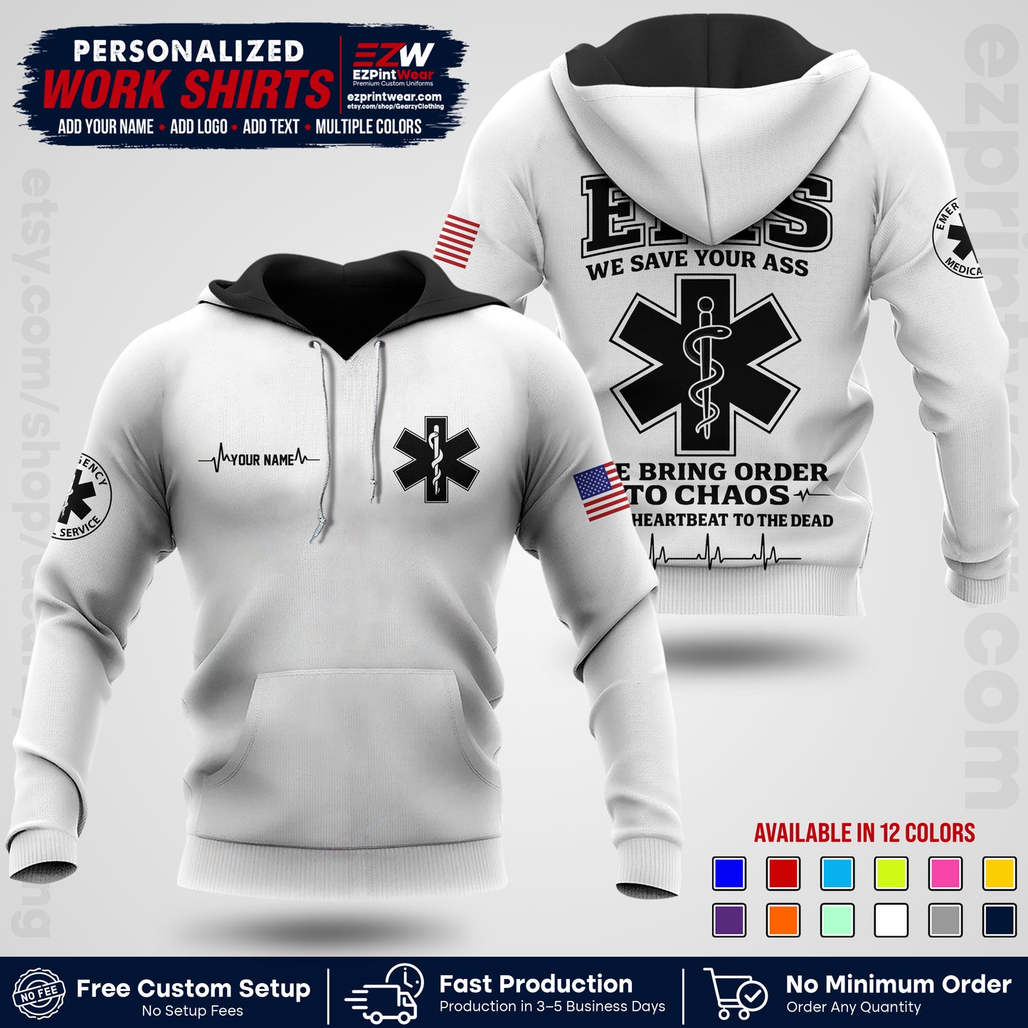 Custom EMS Shirt with Name, Logo & Text | EMS Team Uniform | First Responder Workwear EMSU05