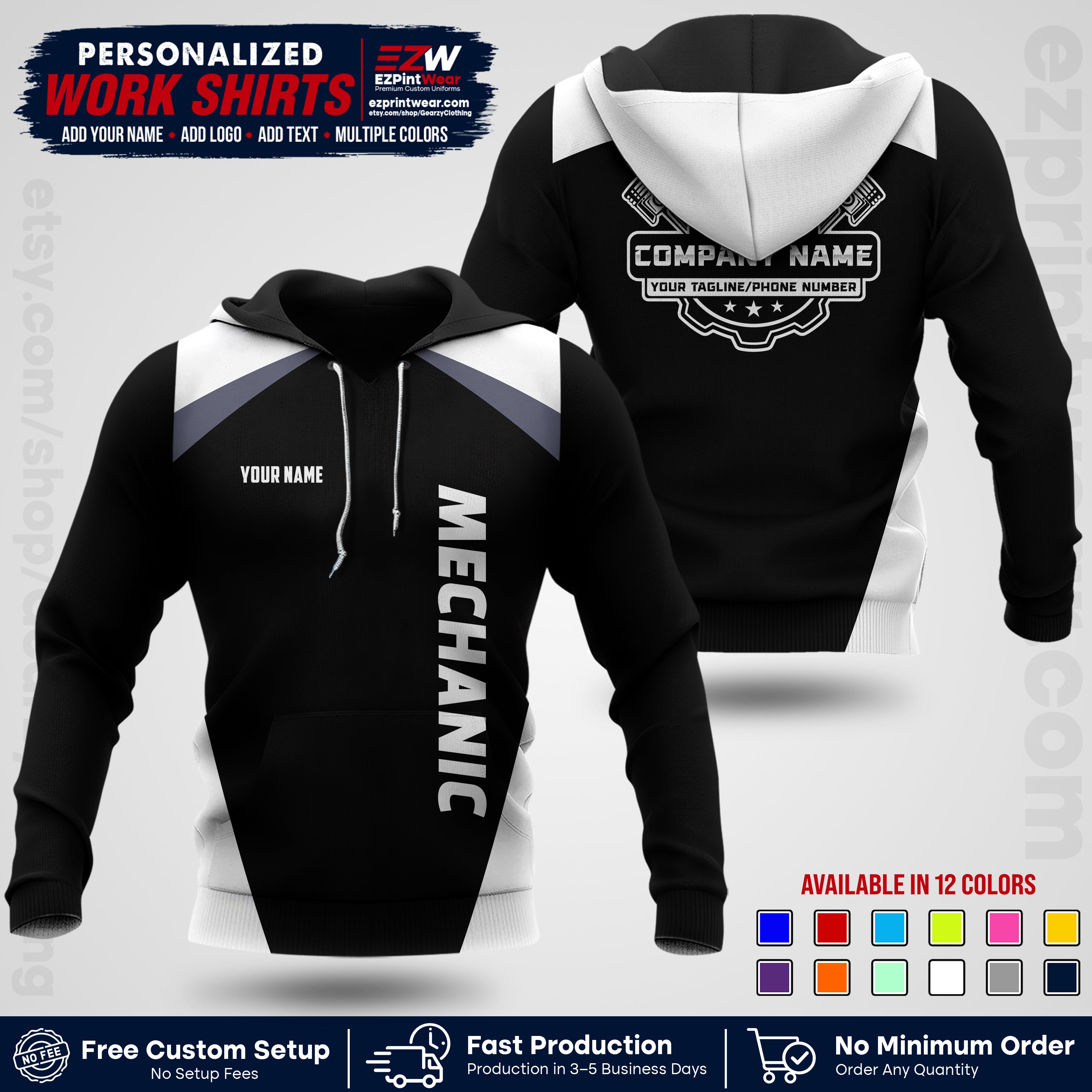 Custom Mechanic Work Shirt with Name, Logo & Text | Auto Shop Uniform | Workwear MCN 02